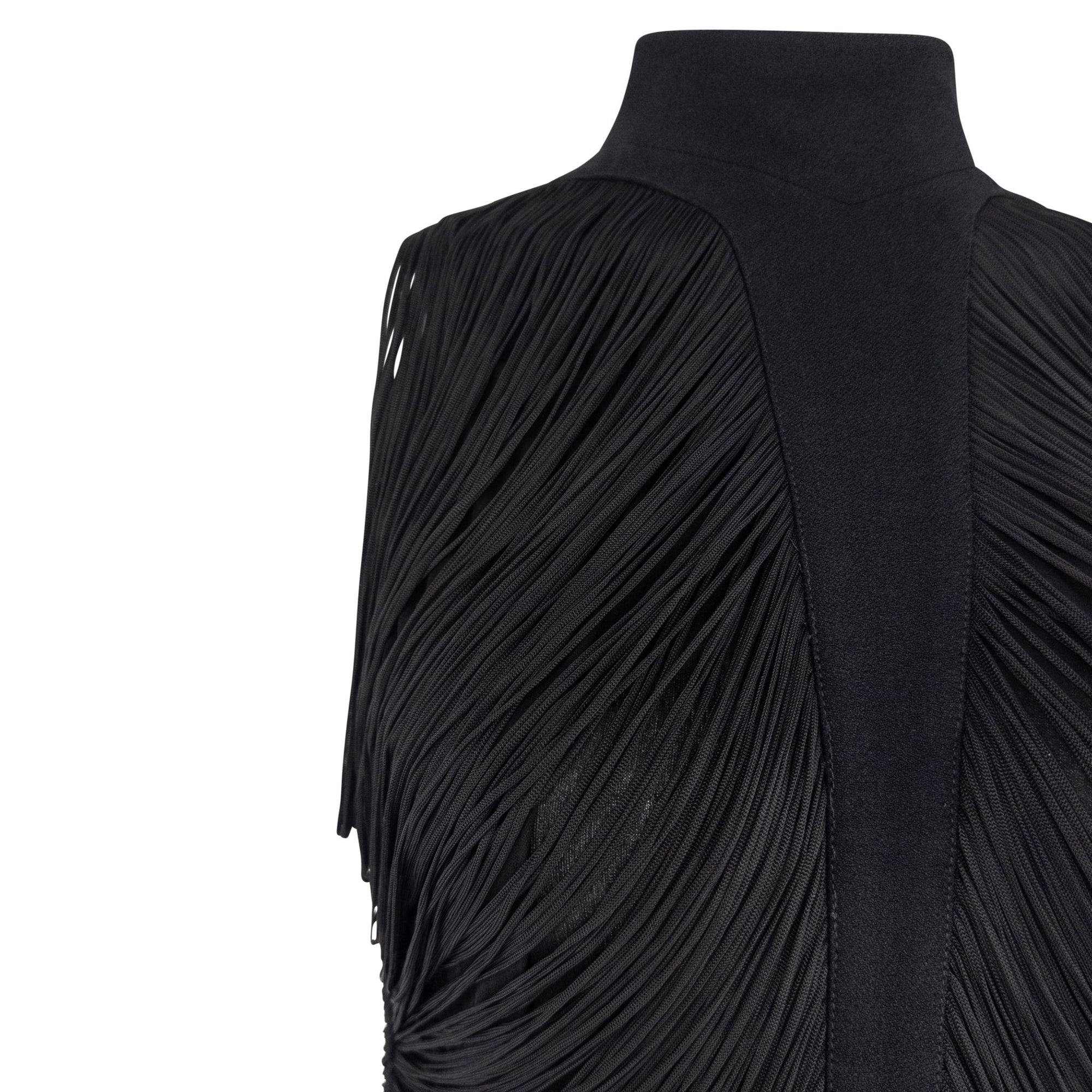 S/S 1990 Thierry Mugler Black Draped Fringe Sleeveless Top - RealList