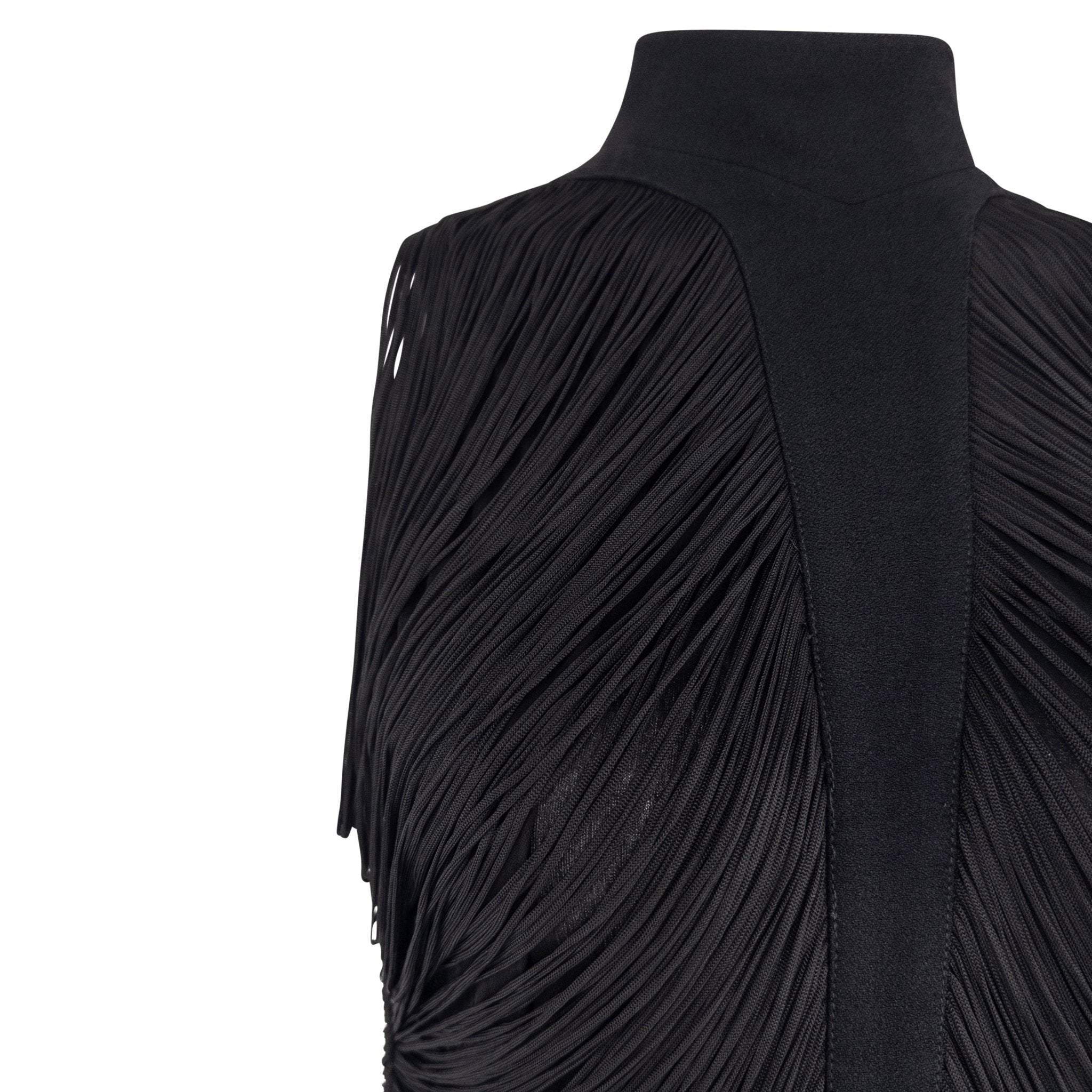 S/S 1990 Thierry Mugler Black Draped Fringe Sleeveless Top - RealList