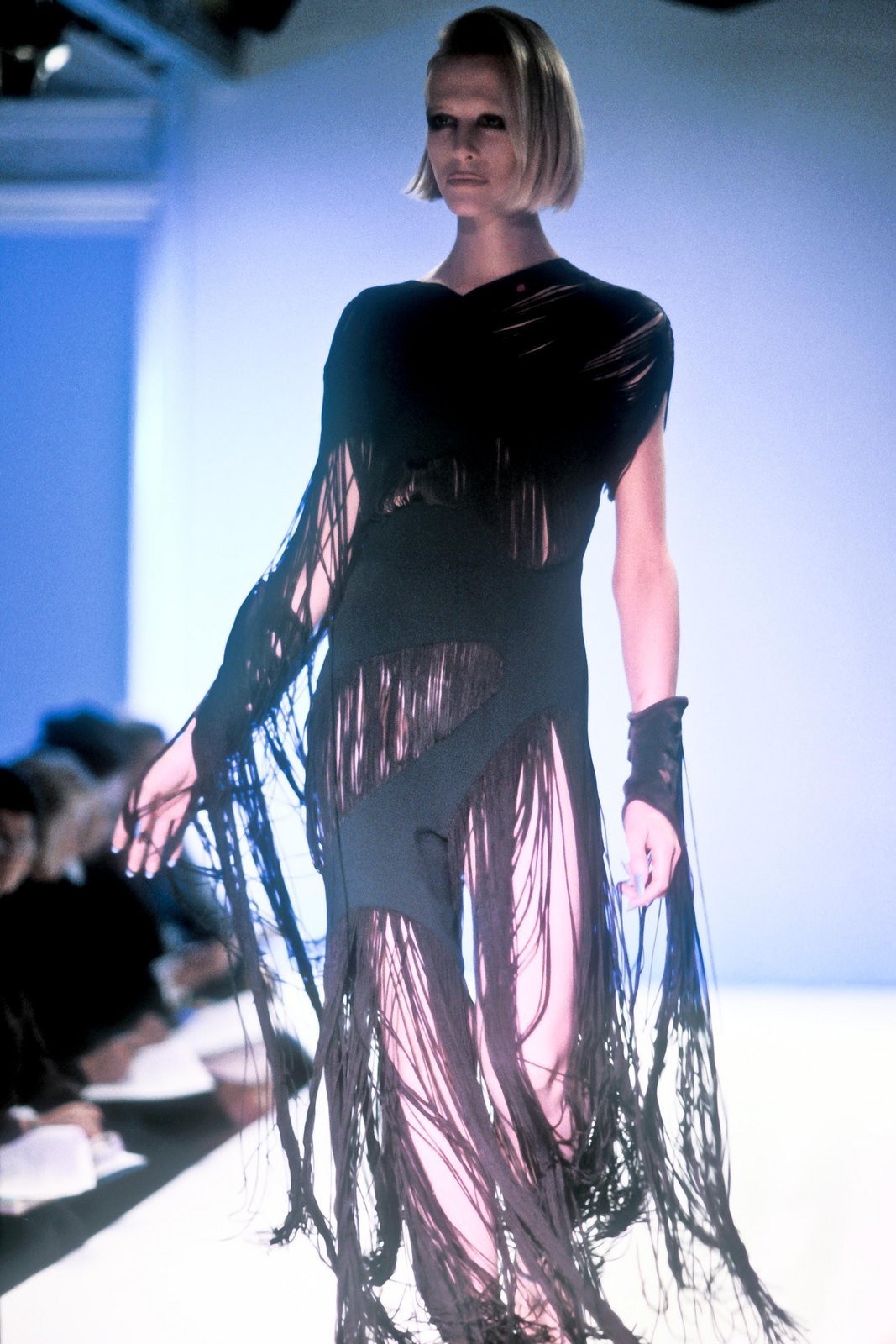 S/S 1990 Thierry Mugler Black Draped Fringe Sleeveless Top - RealList