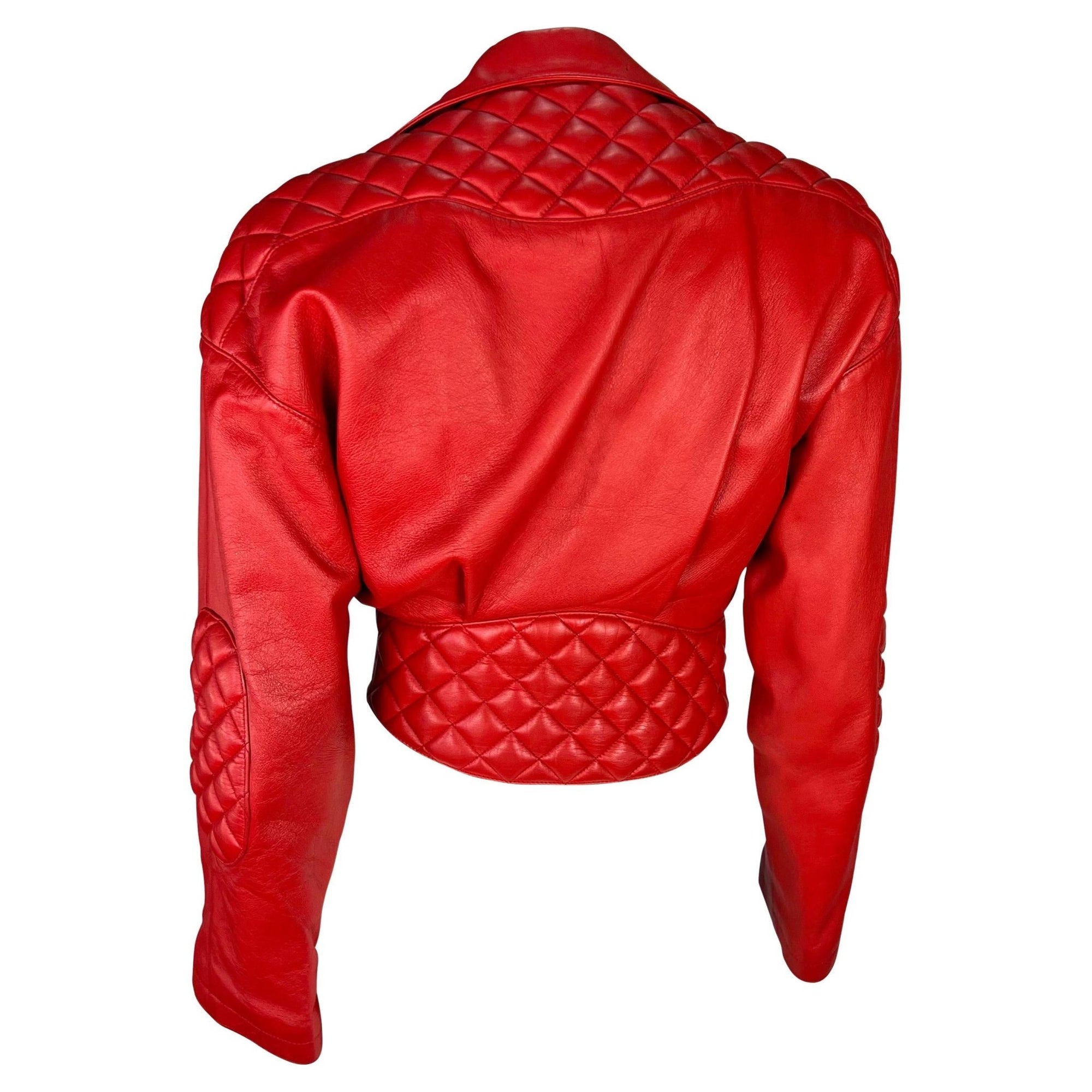 S/S 1990 Thierry Mugler Runway Quilted Red Quilted Leather Cropped Bolero Jacket - RealList