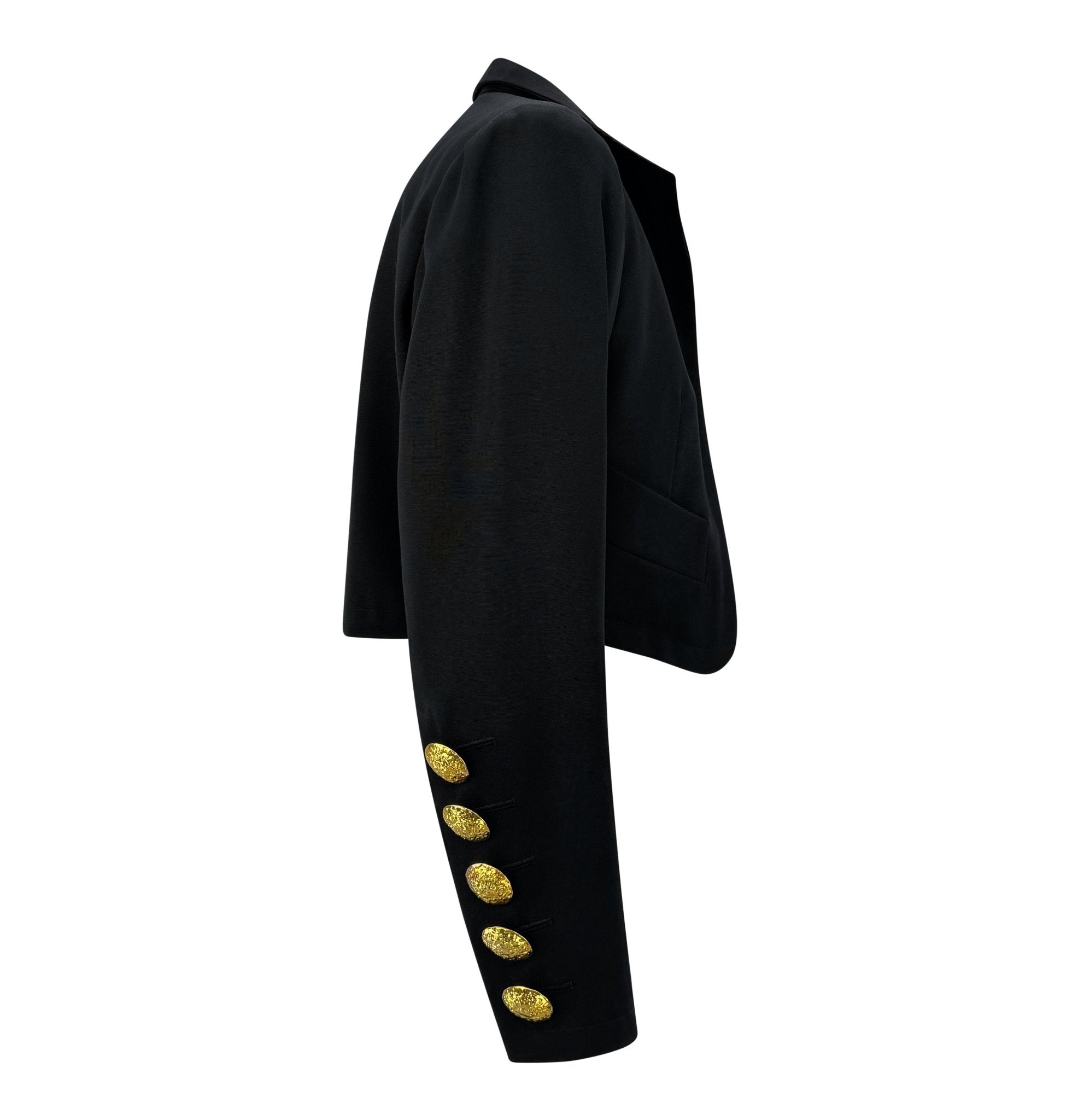 S/S 1990 Yves Saint Laurent Cropped Bolero Oversized Gold Button Jacket - RealList