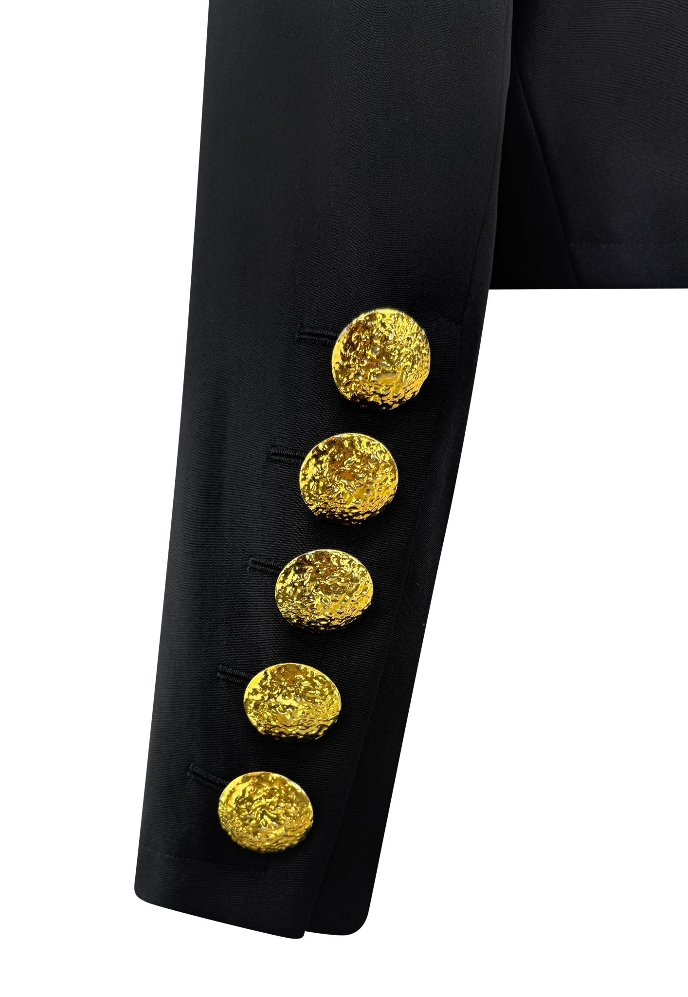 S/S 1990 Yves Saint Laurent Cropped Bolero Oversized Gold Button Jacket - RealList