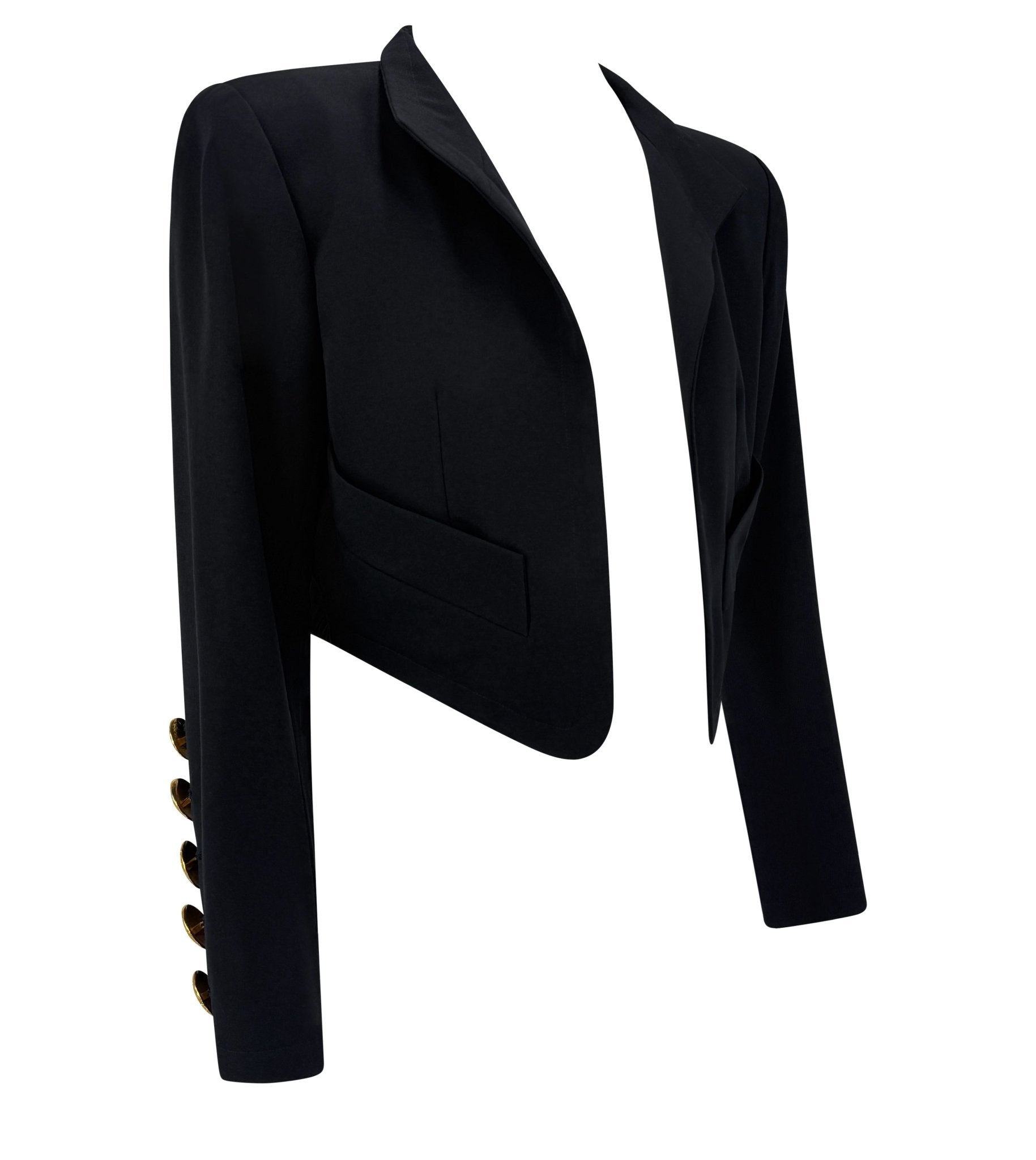 S/S 1990 Yves Saint Laurent Cropped Bolero Oversized Gold Button Jacket - RealList