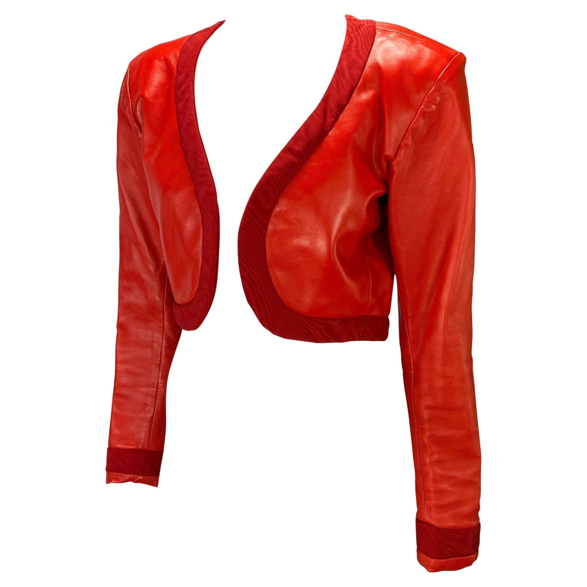 S/S 1990 Yves Saint Laurent Rive Gauche Red Leather Cropped Bolero Jacket - RealList