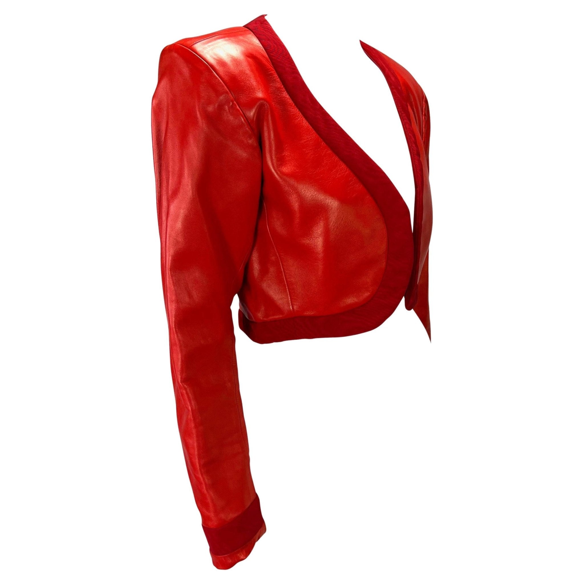 S/S 1990 Yves Saint Laurent Rive Gauche Red Leather Cropped Bolero Jacket - RealList