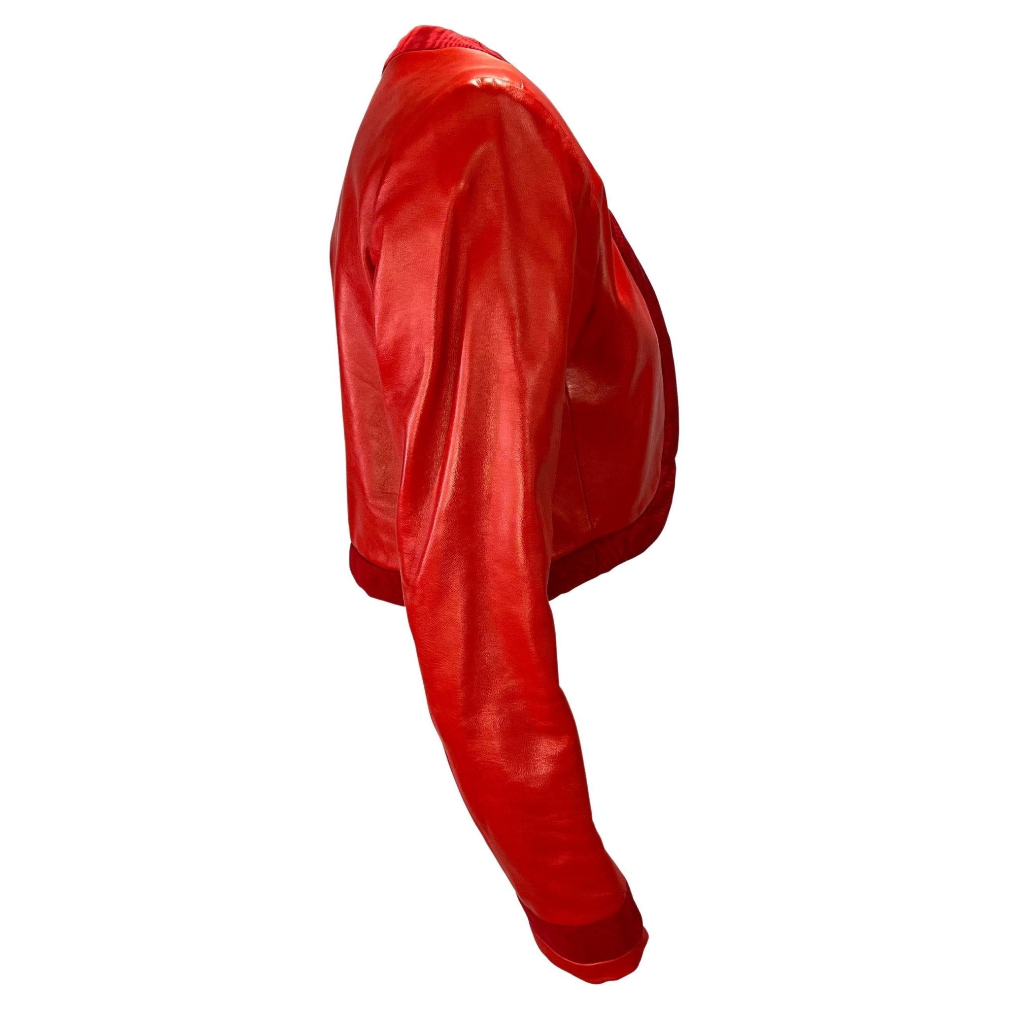 S/S 1990 Yves Saint Laurent Rive Gauche Red Leather Cropped Bolero Jacket - RealList