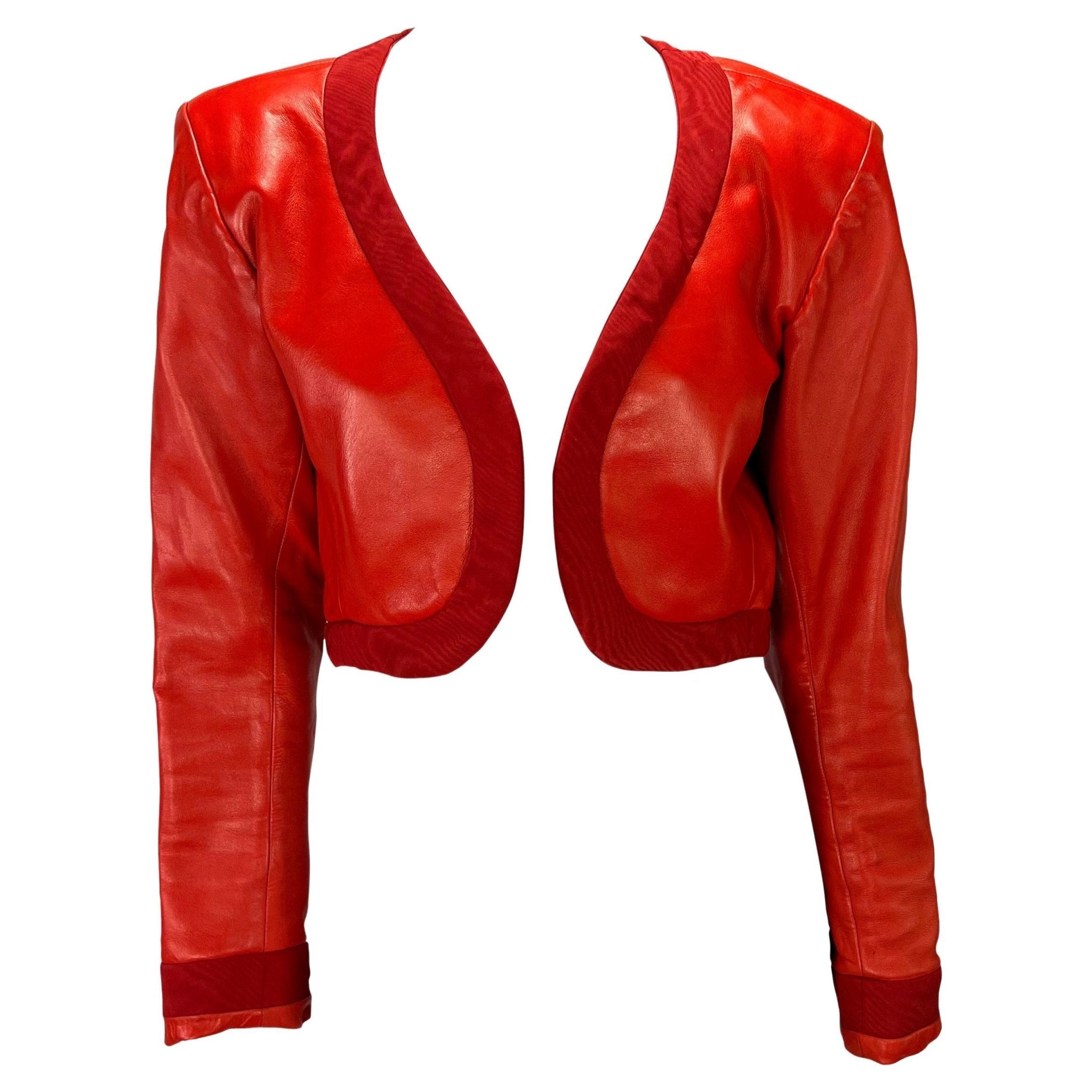 S/S 1990 Yves Saint Laurent Rive Gauche Red Leather Cropped Bolero Jacket - RealList