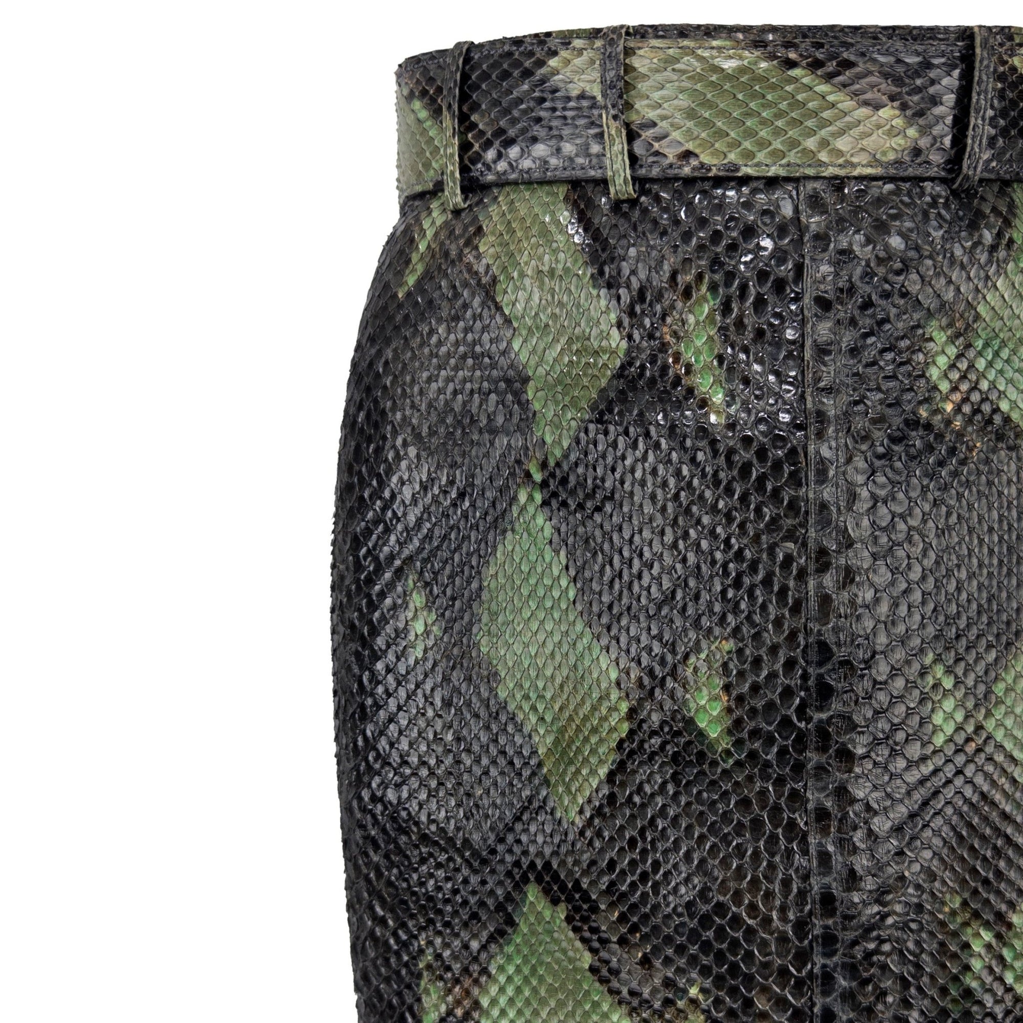 S/S 1991 Azzedine Alaïa Runway Genuine Python Leather Green Belted Mini Skirt - RealList