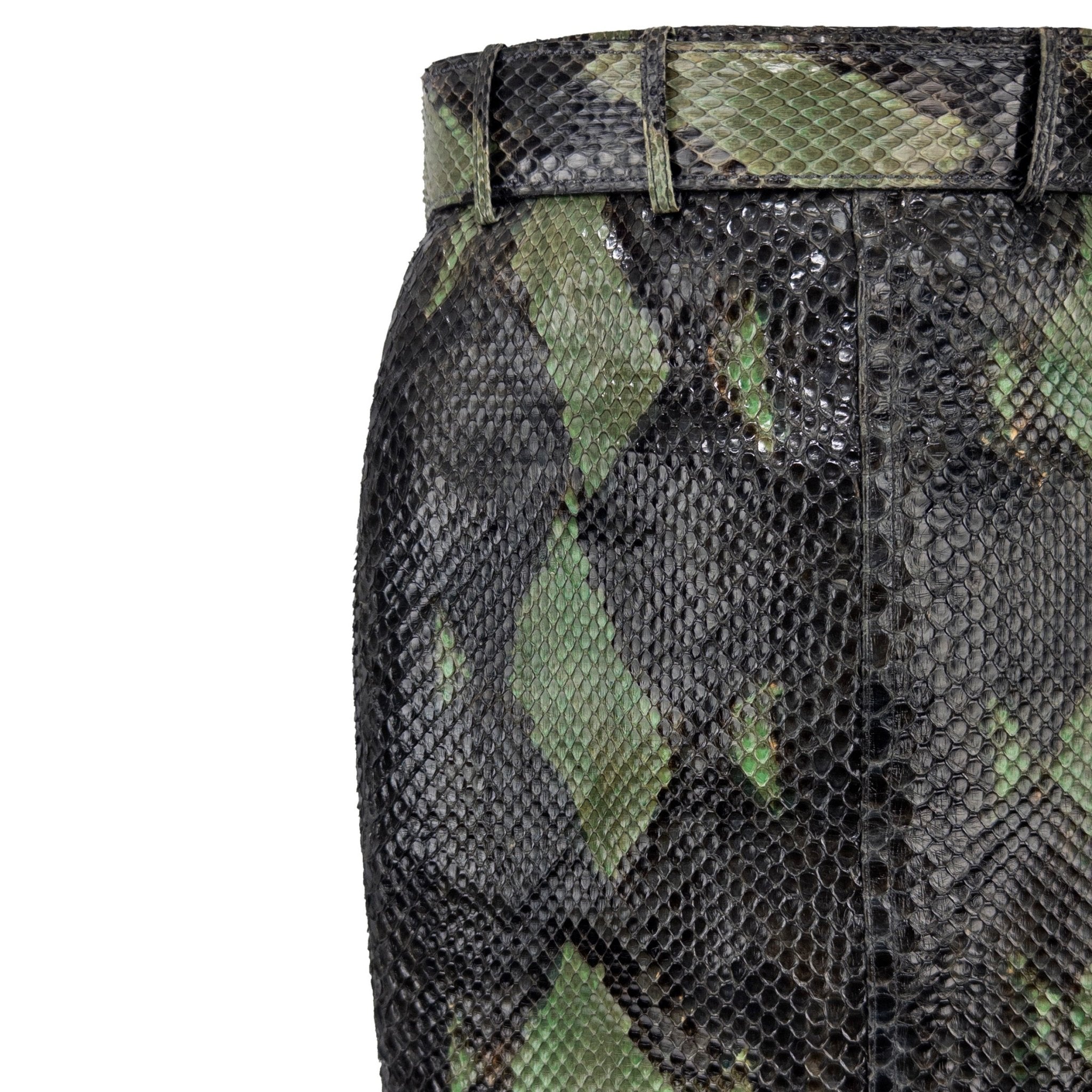 S/S 1991 Azzedine Alaïa Runway Genuine Python Leather Green Belted Mini Skirt - RealList