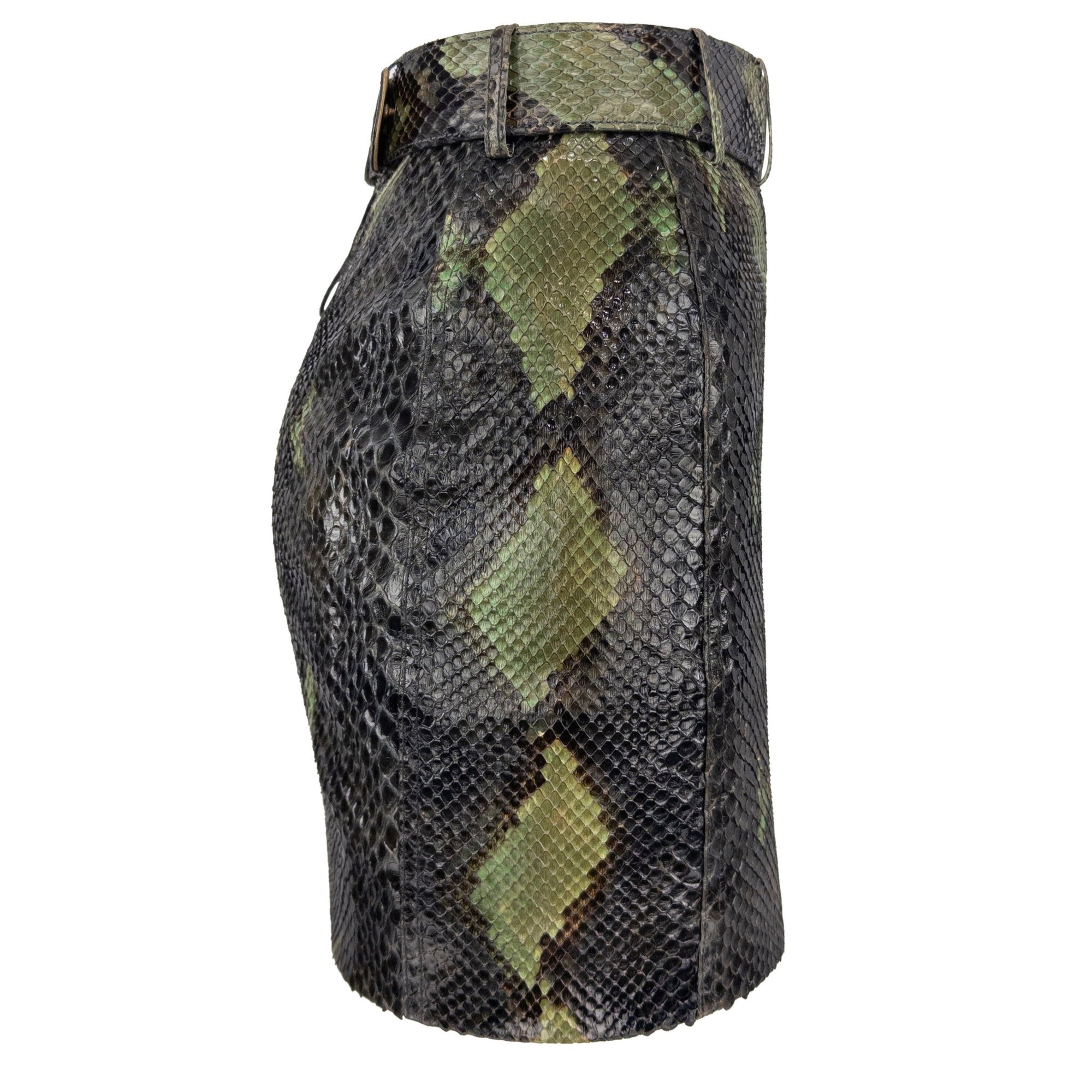 S/S 1991 Azzedine Alaïa Runway Genuine Python Leather Green Belted Mini Skirt - RealList