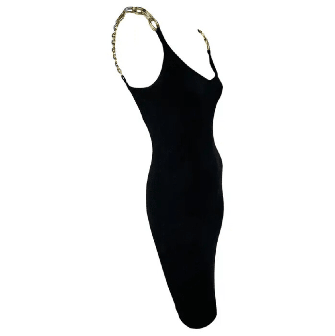 S/S 1991 Dolce & Gabbana Black Bodycon Gold Chain Strap Mini Dress - RealList