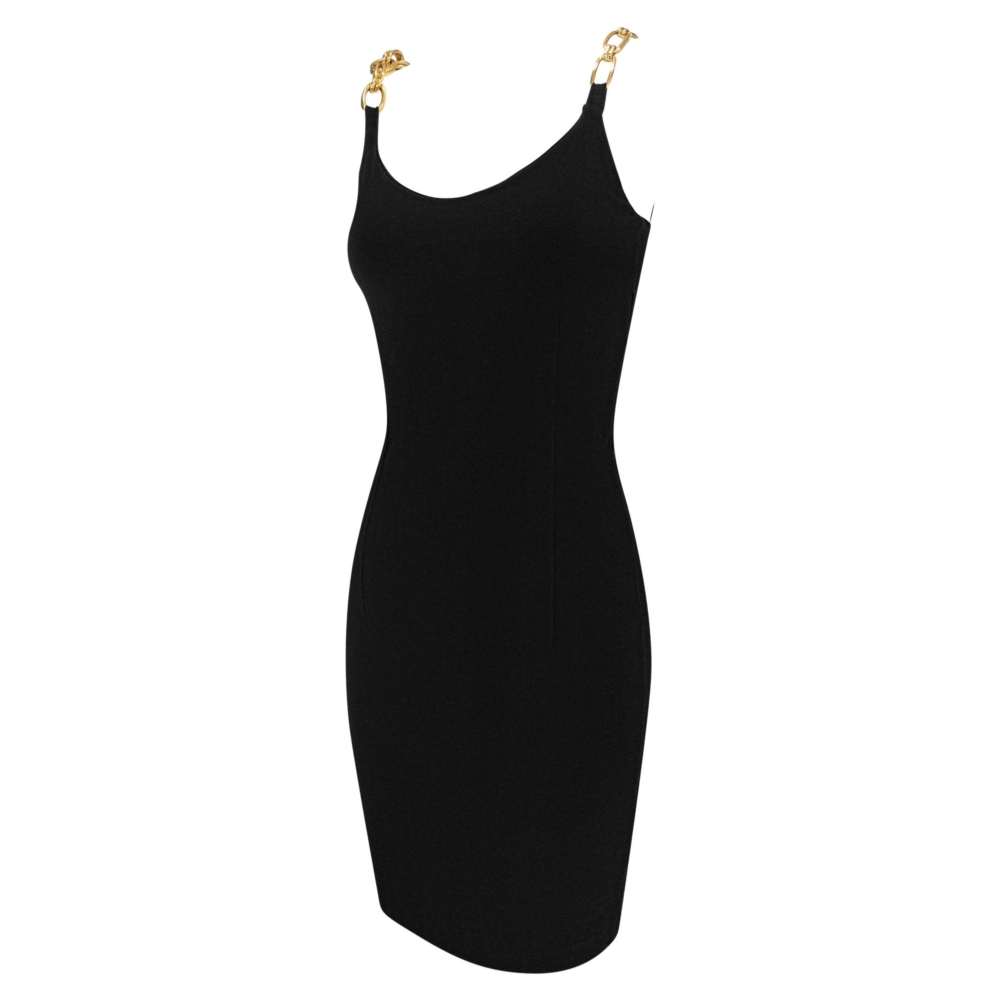 S/S 1991 Dolce & Gabbana Black Bodycon Gold Chain Strap Mini Dress - RealList