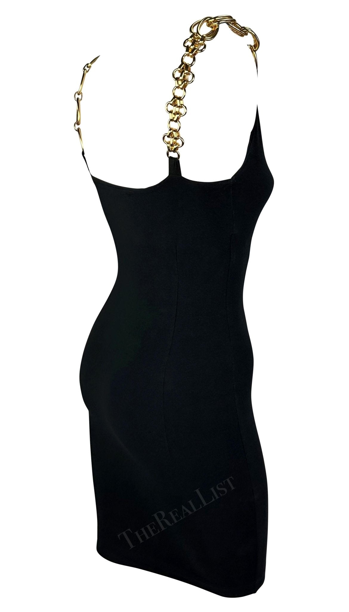 S/S 1991 Dolce & Gabbana Black Bodycon Gold Chain Strap Mini Dress - RealList