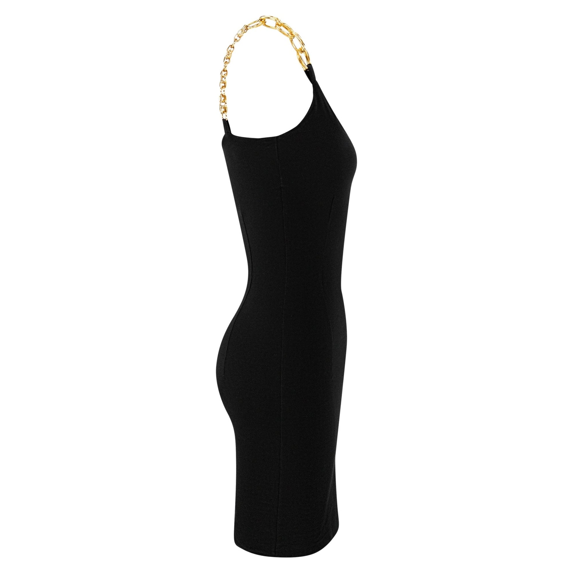 S/S 1991 Dolce & Gabbana Black Bodycon Gold Chain Strap Mini Dress - RealList