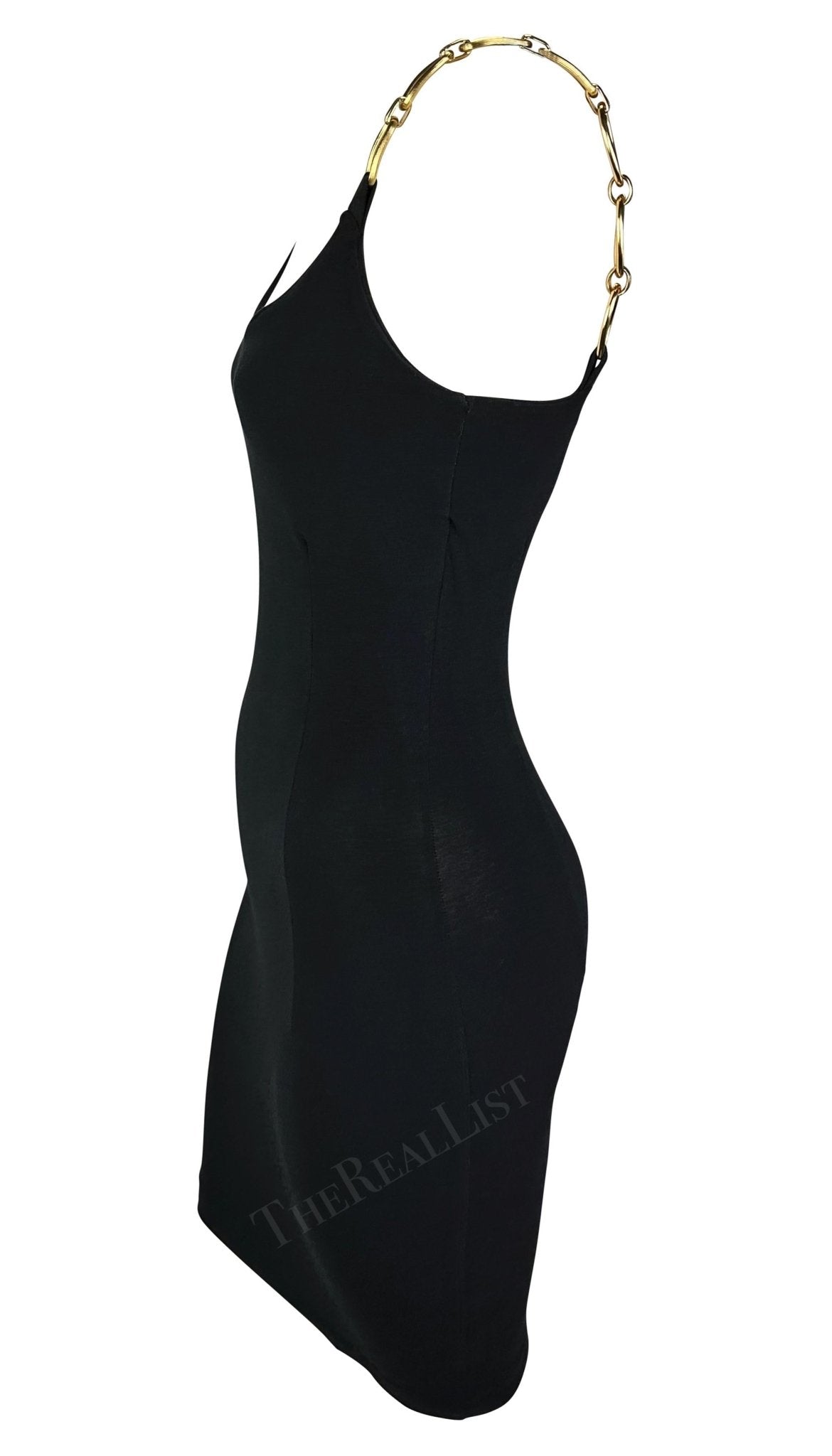S/S 1991 Dolce & Gabbana Black Bodycon Gold Chain Strap Mini Dress - RealList