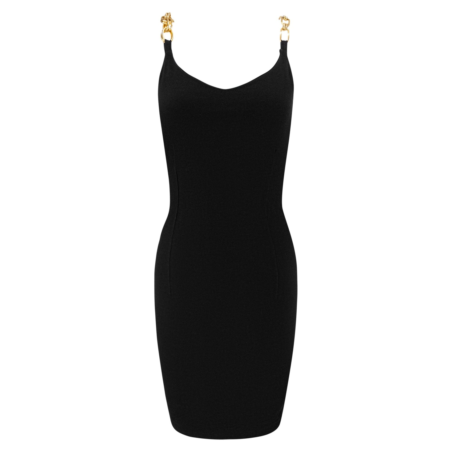 S/S 1991 Dolce & Gabbana Black Bodycon Gold Chain Strap Mini Dress - RealList