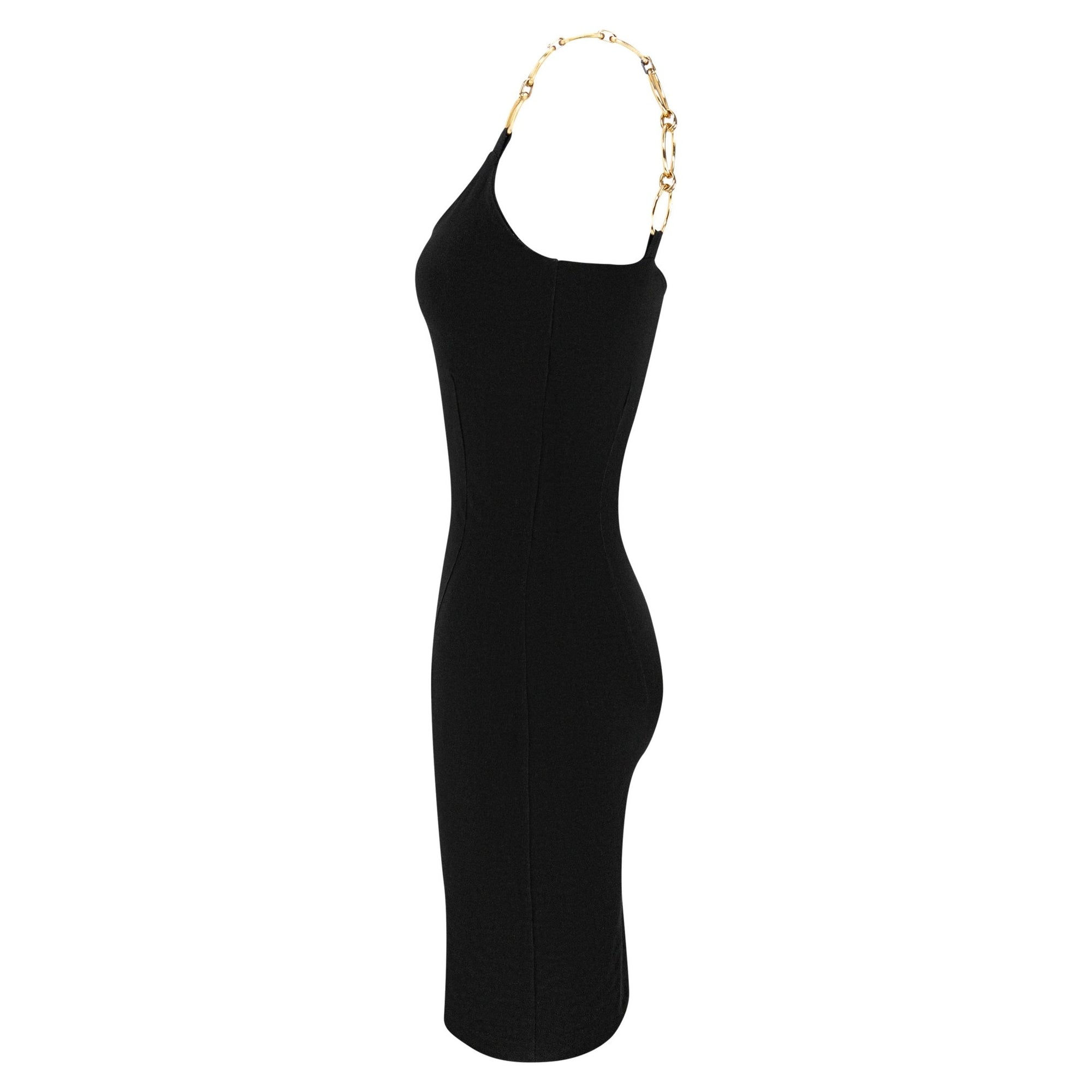 S/S 1991 Dolce & Gabbana Black Bodycon Gold Chain Strap Mini Dress - RealList