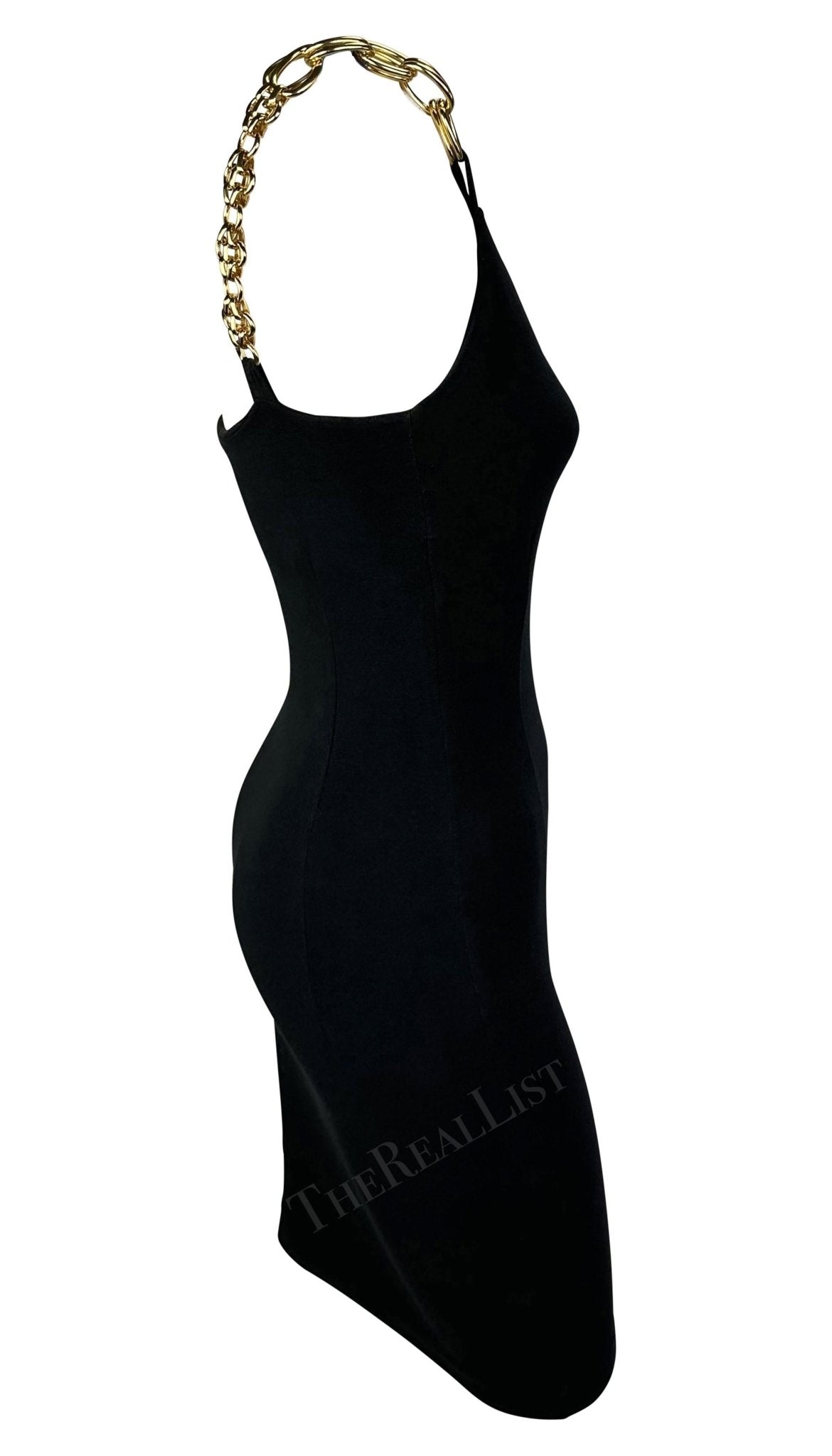 S/S 1991 Dolce & Gabbana Black Bodycon Gold Chain Strap Mini Dress - RealList