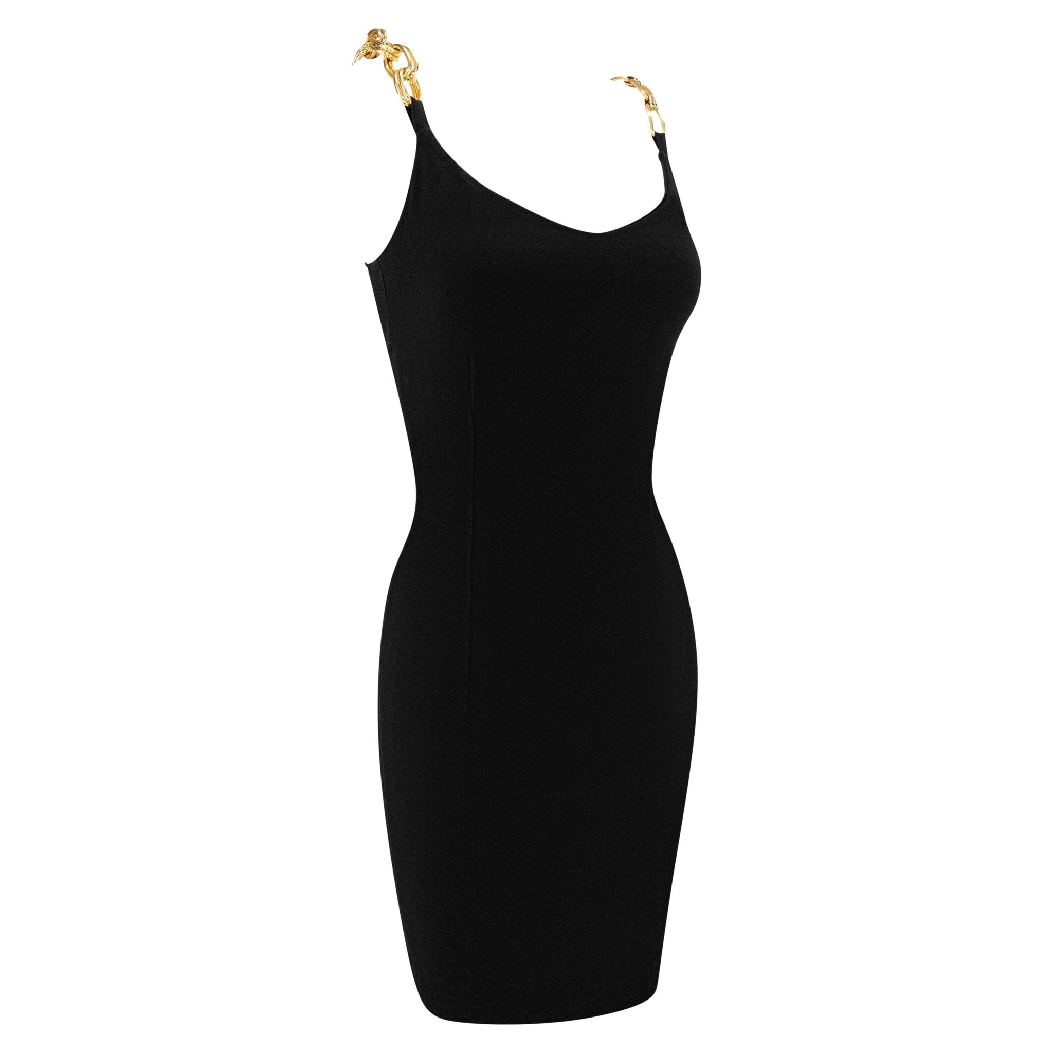 S/S 1991 Dolce & Gabbana Black Bodycon Gold Chain Strap Mini Dress - RealList