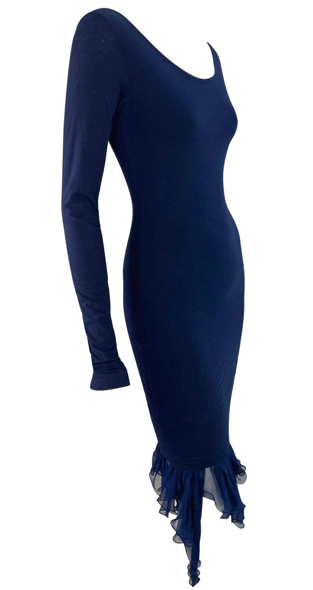 S/S 1991 Dolce & Gabbana Blue Bodycon Ruffle Chiffon Hem Dress - RealList