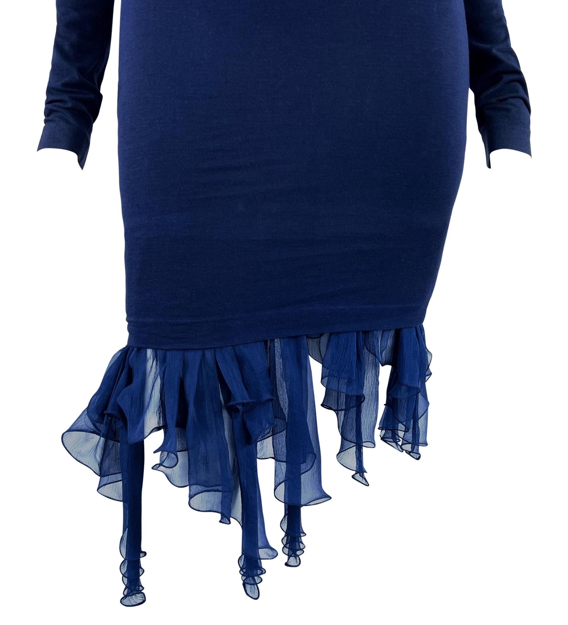 S/S 1991 Dolce & Gabbana Blue Bodycon Ruffle Chiffon Hem Dress - RealList
