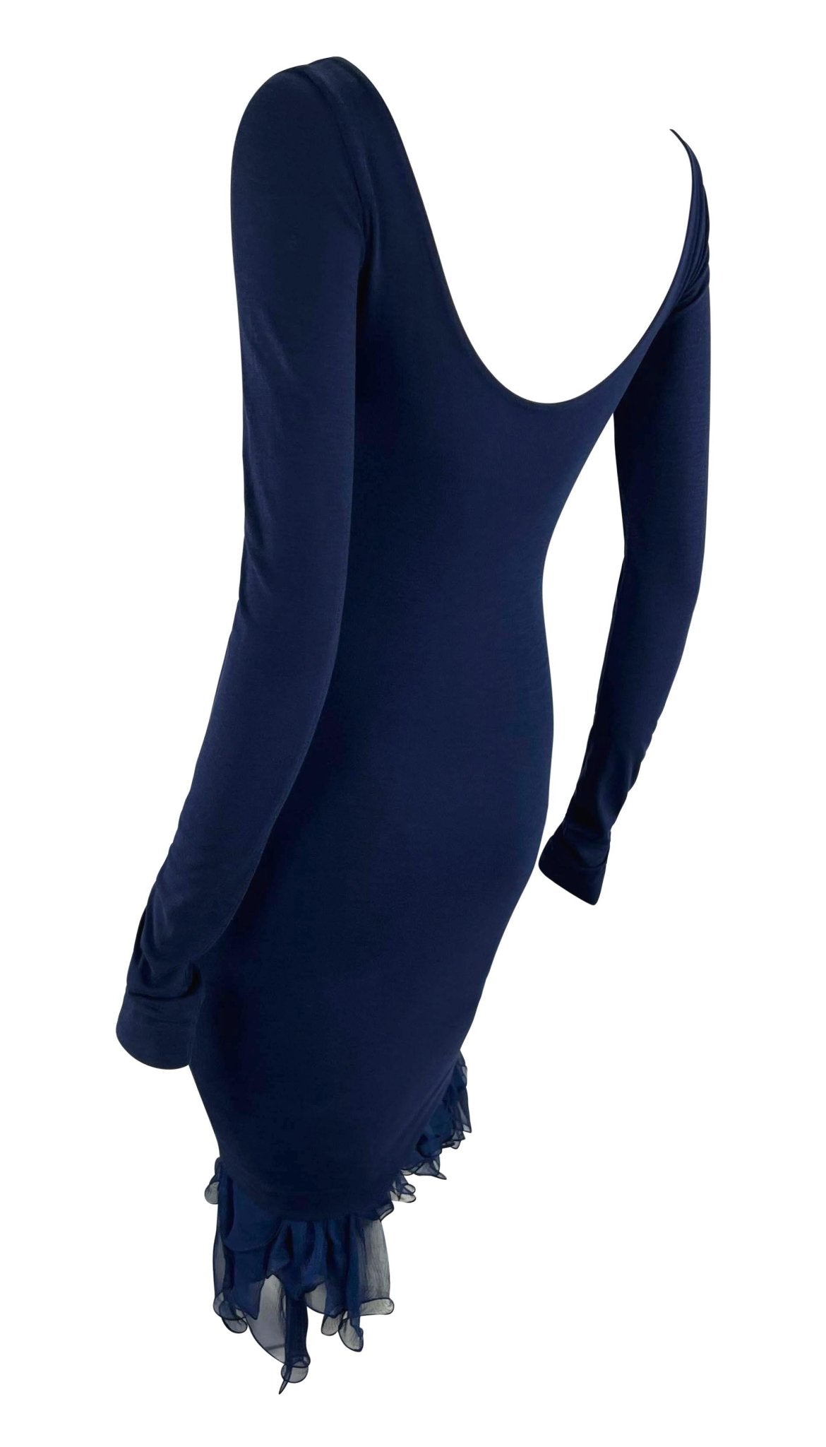 S/S 1991 Dolce & Gabbana Blue Bodycon Ruffle Chiffon Hem Dress - RealList