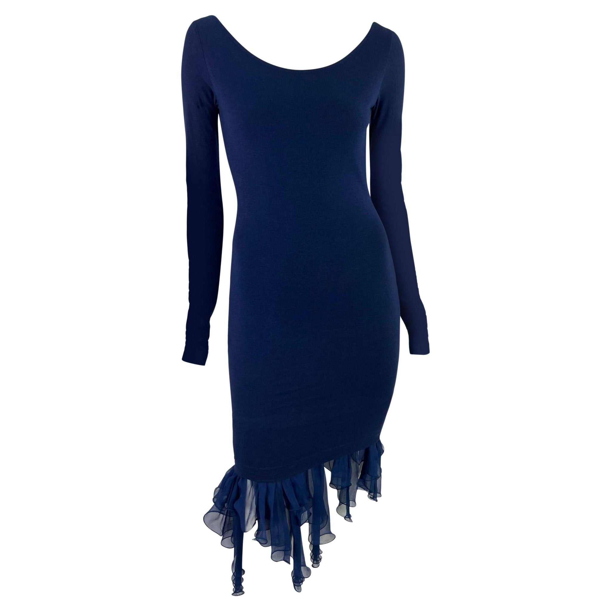 S/S 1991 Dolce & Gabbana Blue Bodycon Ruffle Chiffon Hem Dress - RealList