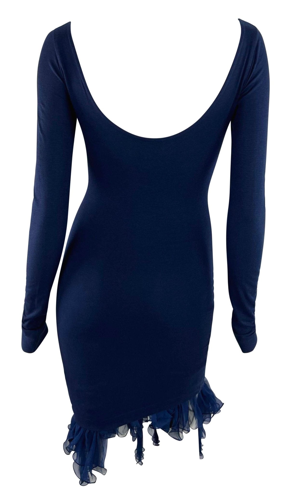 S/S 1991 Dolce & Gabbana Blue Bodycon Ruffle Chiffon Hem Dress - RealList