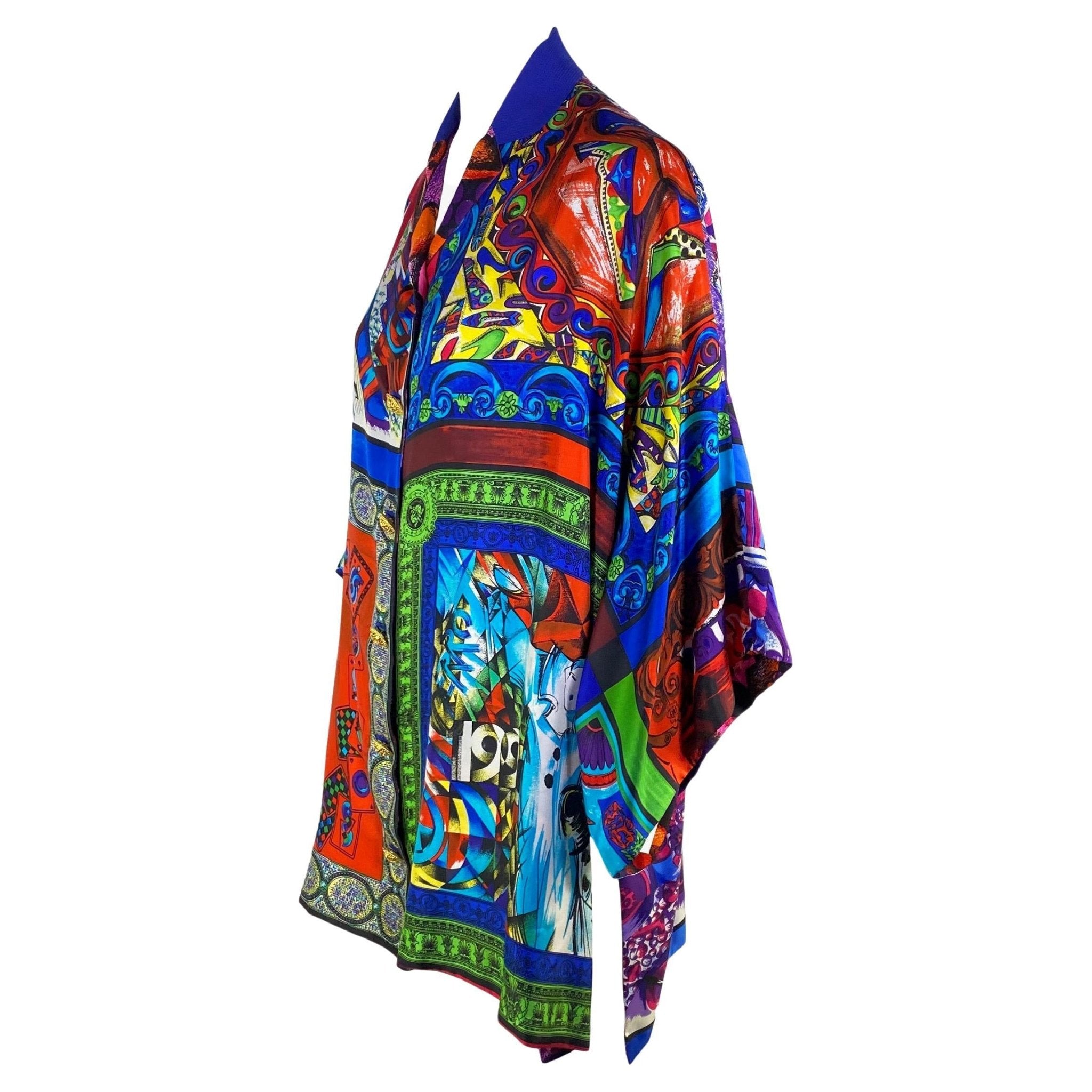 S/S 1991 Gianni Versace Runway Silk Pop Art Print Multicolor Tunic Button Up Top - RealList