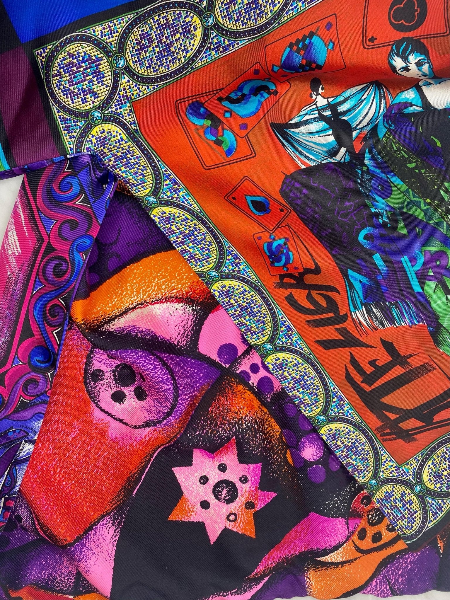 S/S 1991 Gianni Versace Runway Silk Pop Art Print Multicolor Tunic Button Up Top - RealList