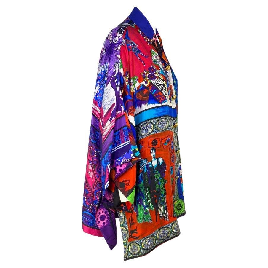 S/S 1991 Gianni Versace Runway Silk Pop Art Print Multicolor Tunic Button Up Top - RealList