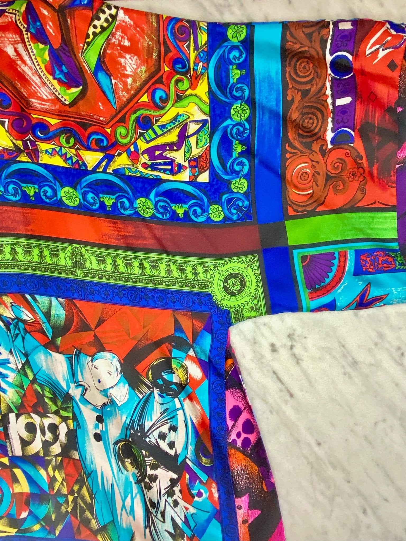 S/S 1991 Gianni Versace Runway Silk Pop Art Print Multicolor Tunic Button Up Top - RealList