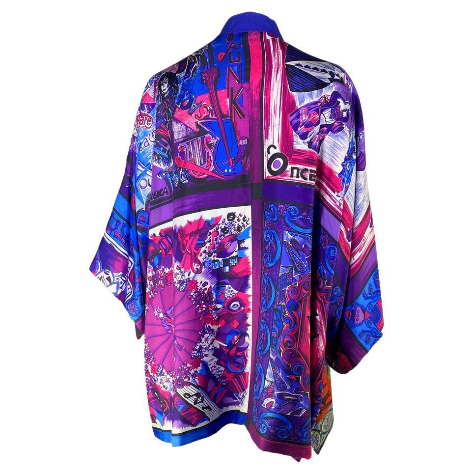 S/S 1991 Gianni Versace Runway Silk Pop Art Print Multicolor Tunic Button Up Top - RealList