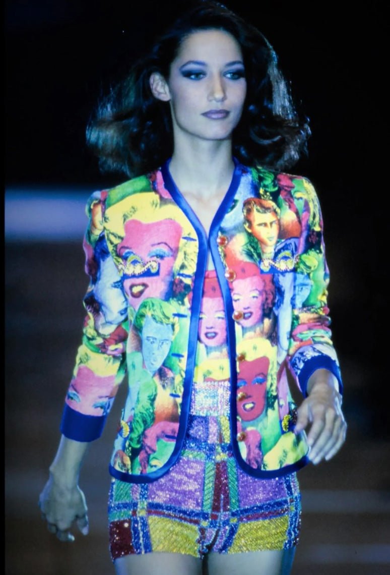 S/S 1991 Gianni Versace Warhol-Inspired Marilyn Monroe Pop Art Print Skirt Suit - RealList