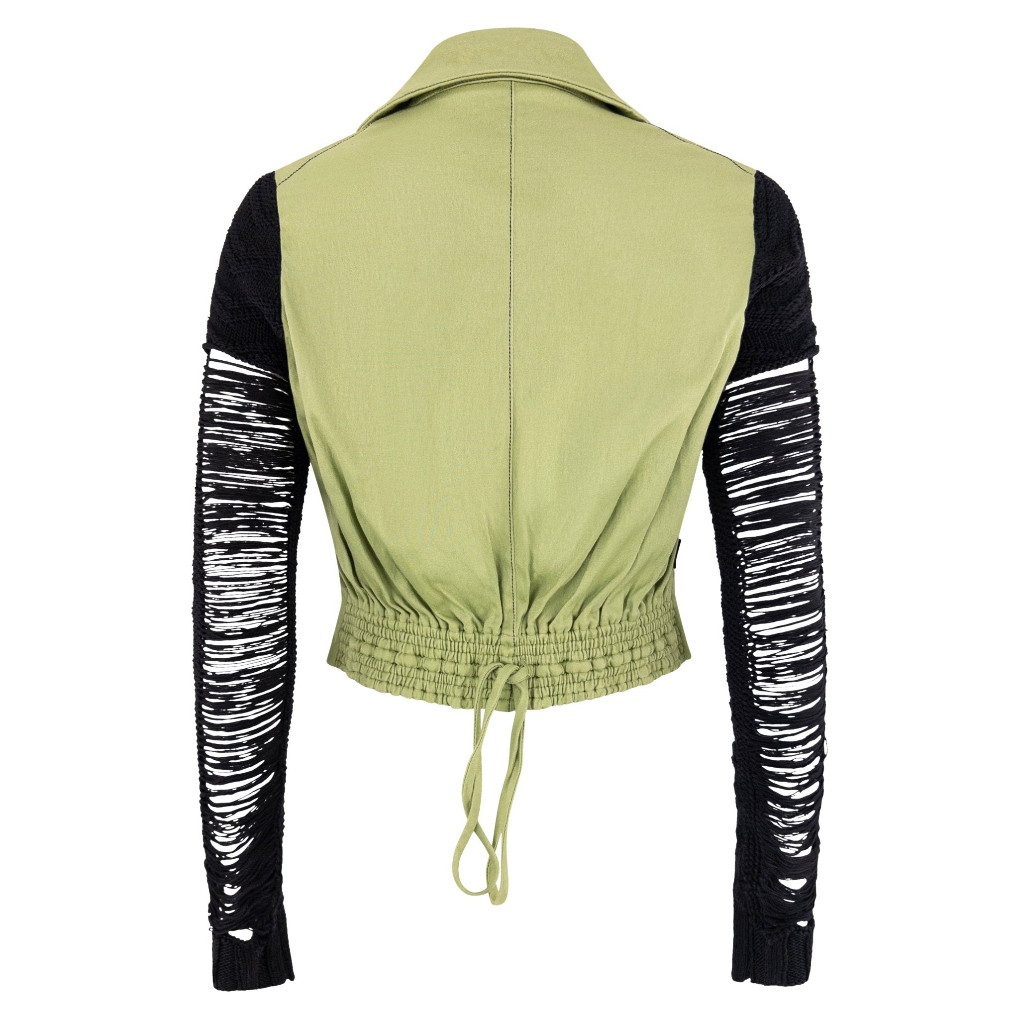 S/S 1991 John Galliano Green Black Open Crochet Sleeve Cropped Jacket - RealList