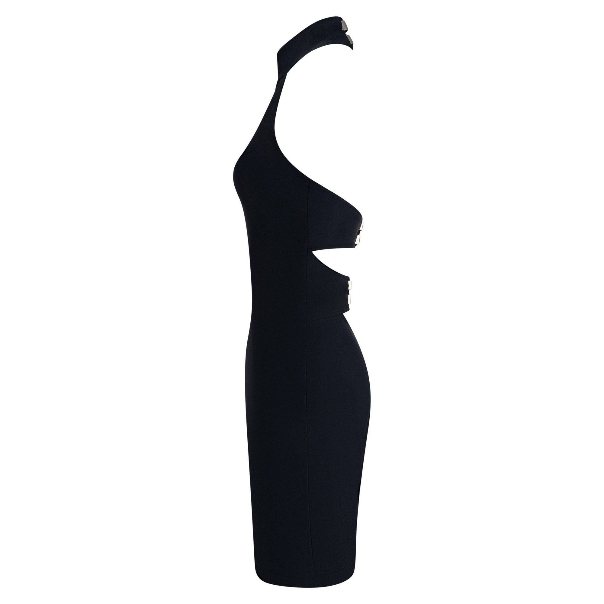 S/S 1991 Paco Rabanne Runway Navy Blue Stretch Backless Halter Dress - RealList