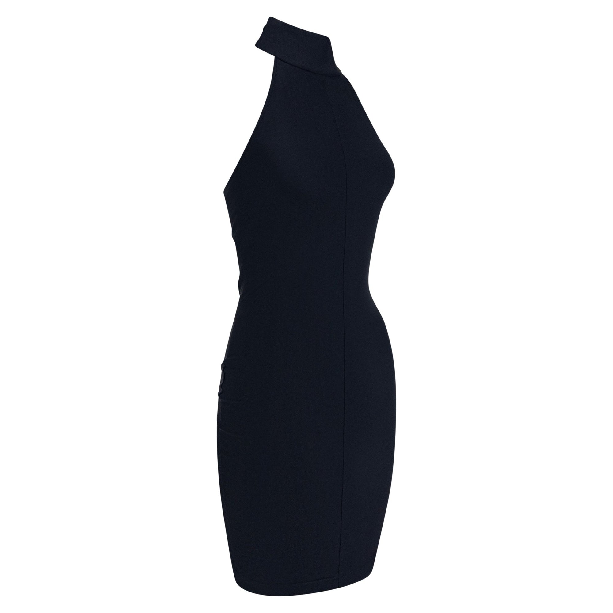 S/S 1991 Paco Rabanne Runway Navy Blue Stretch Backless Halter Dress - RealList