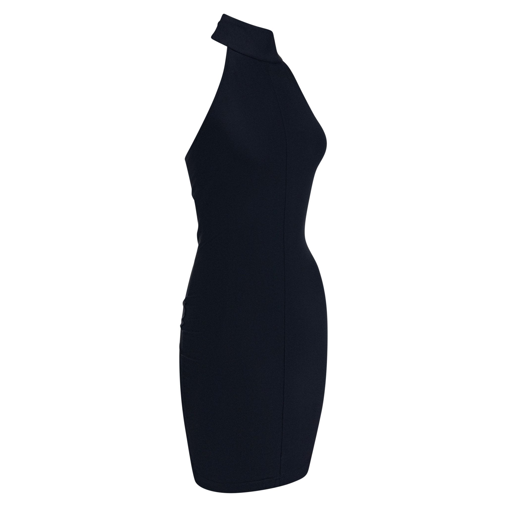 S/S 1991 Paco Rabanne Runway Navy Blue Stretch Backless Halter Dress - RealList