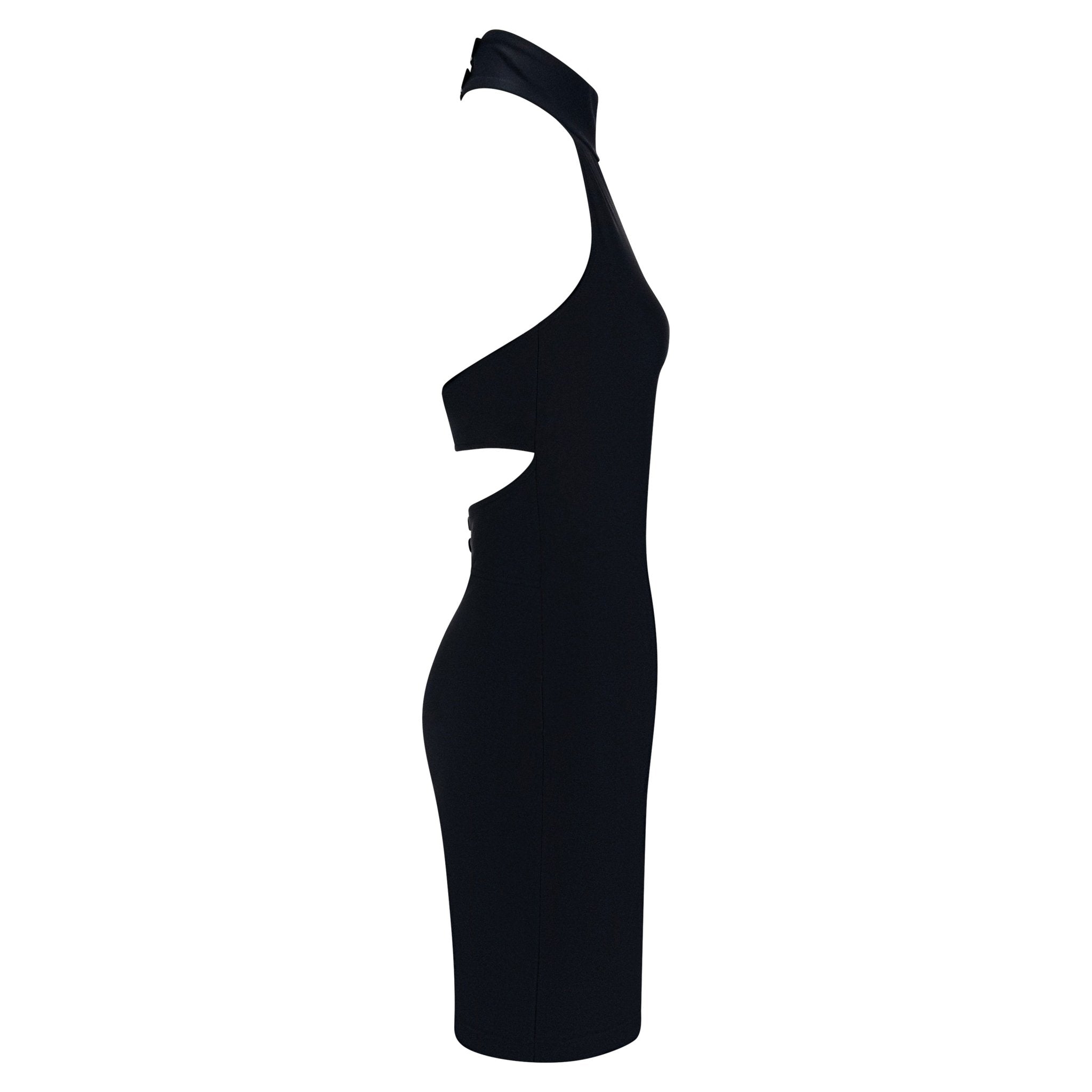 S/S 1991 Paco Rabanne Runway Navy Blue Stretch Backless Halter Dress - RealList