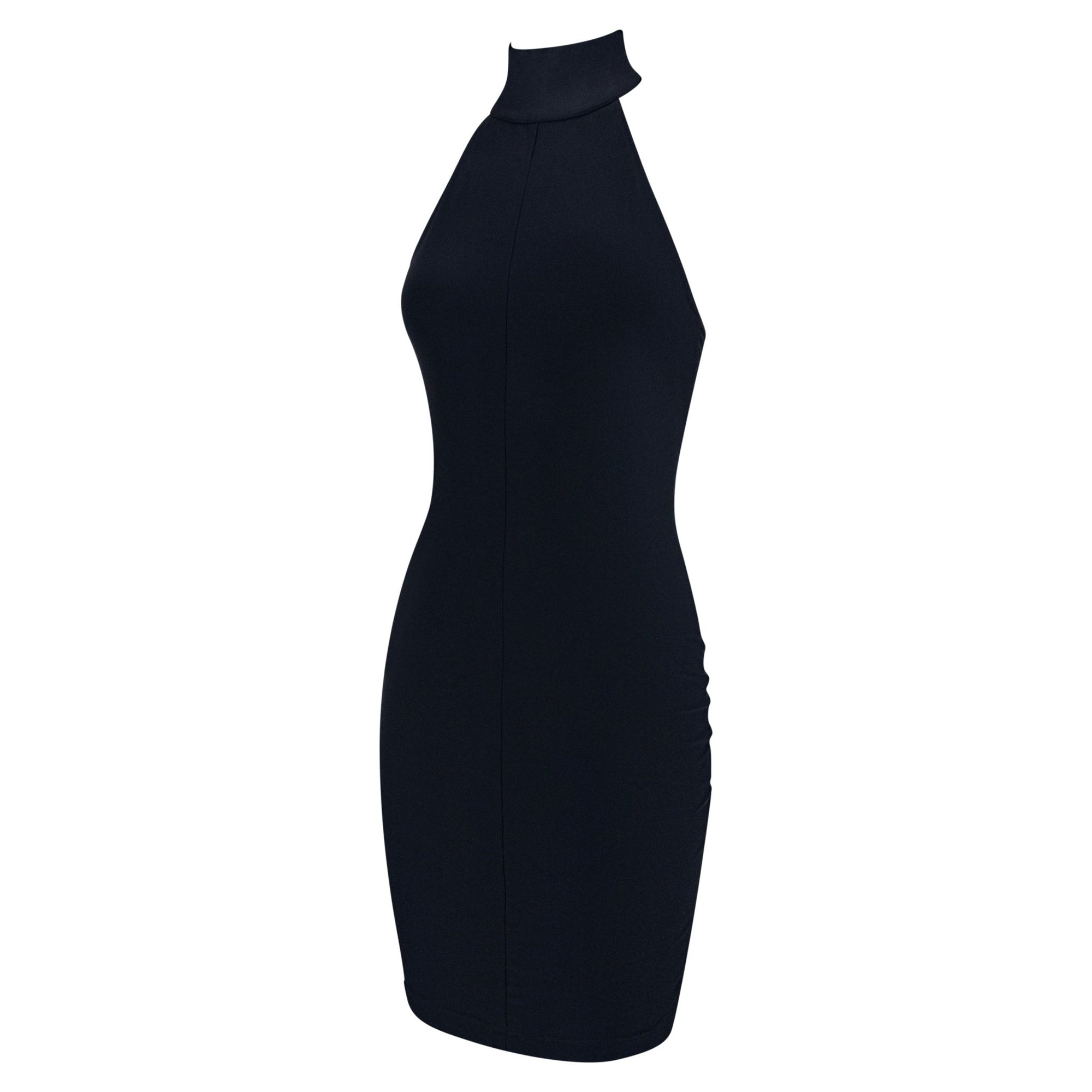 S/S 1991 Paco Rabanne Runway Navy Blue Stretch Backless Halter Dress - RealList