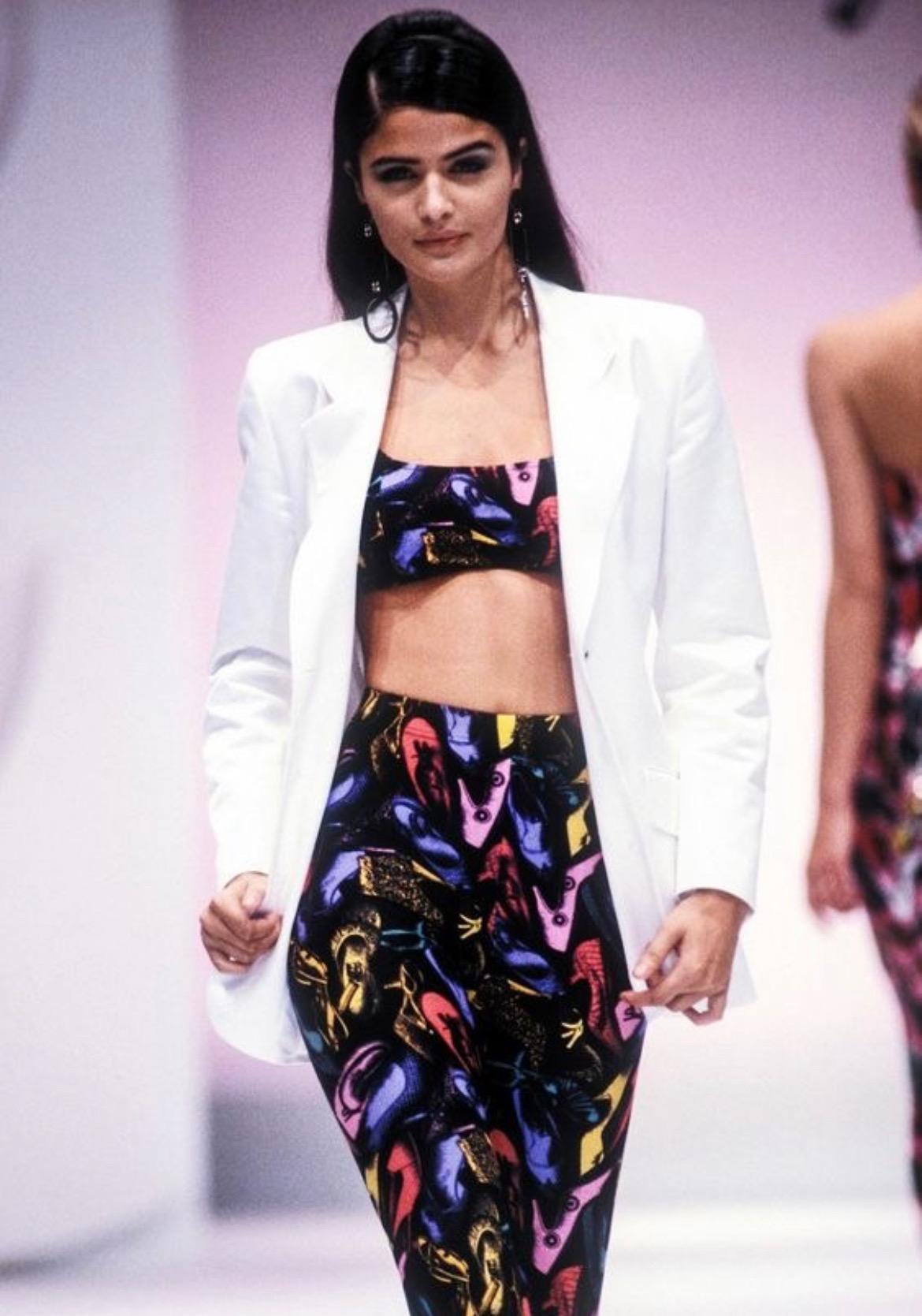 S/S 1991 Salvatore Ferragamo Shoe Print Black Multicolor Satin Blazer Jacket - RealList