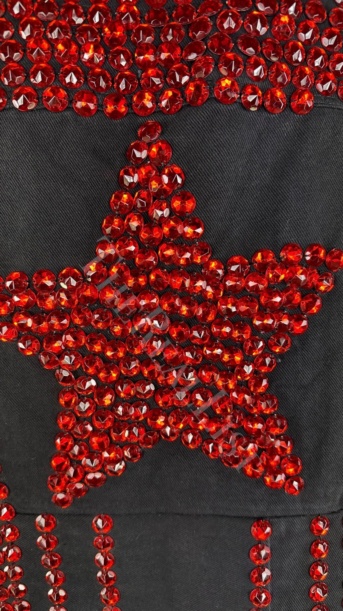 S/S 1992 Dolce & Gabbana Black Denim Red Rhinestone Accent Heart Vest - RealList