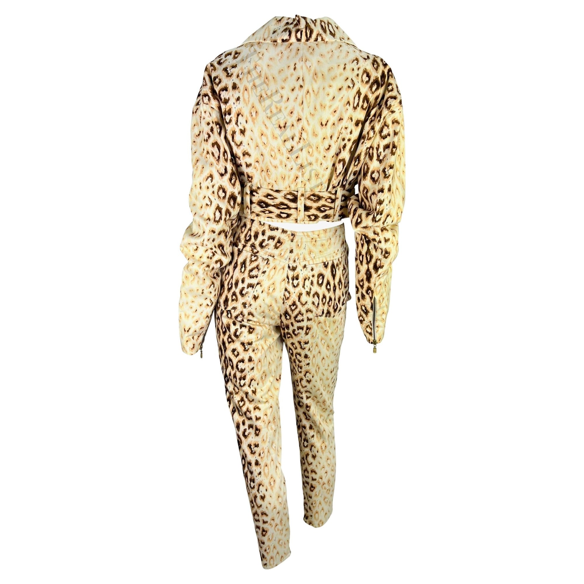 S/S 1992 Dolce & Gabbana Creme Leopard Print Cropped Biker Jacket Pant Set - RealList