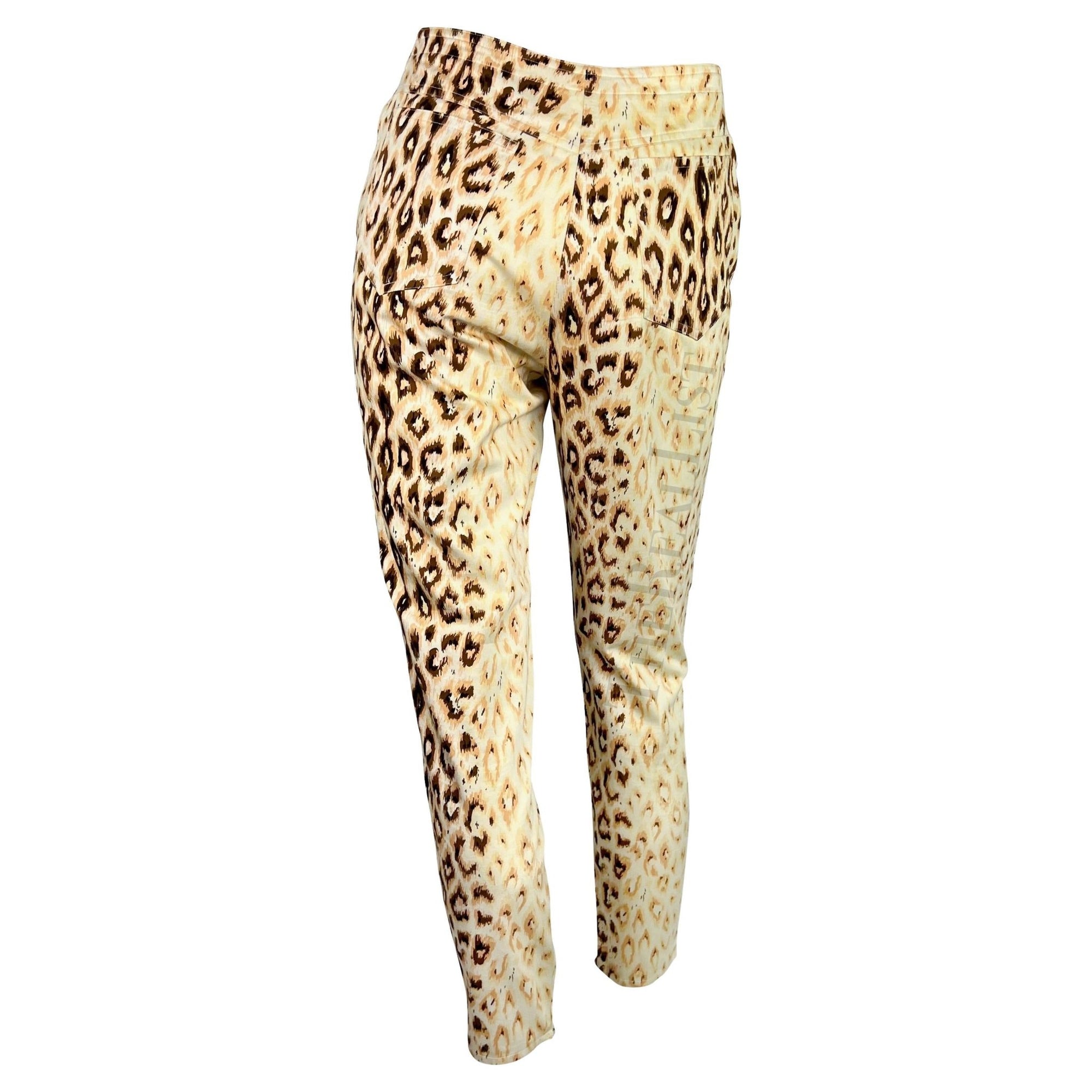 S/S 1992 Dolce & Gabbana Creme Leopard Print Cropped Biker Jacket Pant Set - RealList