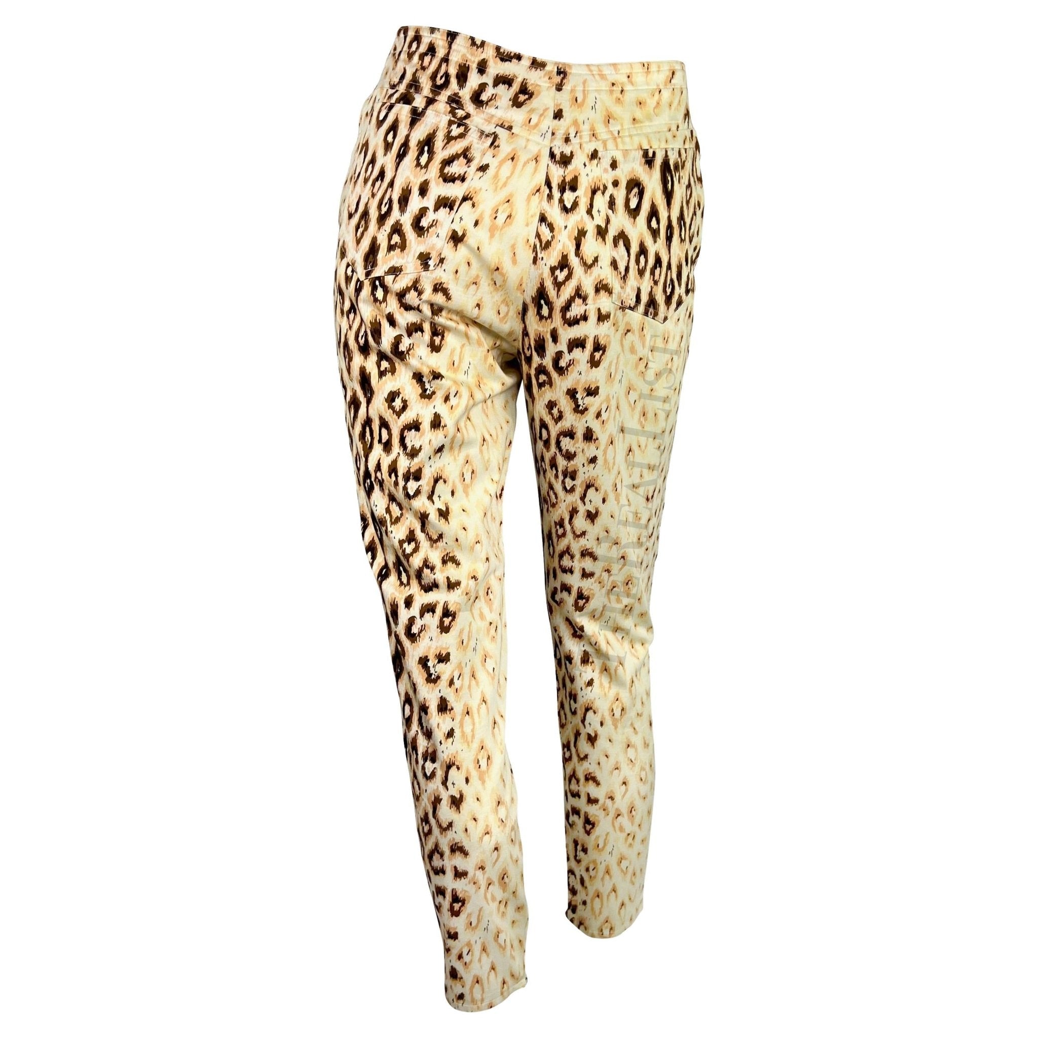 S/S 1992 Dolce & Gabbana Creme Leopard Print Cropped Biker Jacket Pant Set - RealList