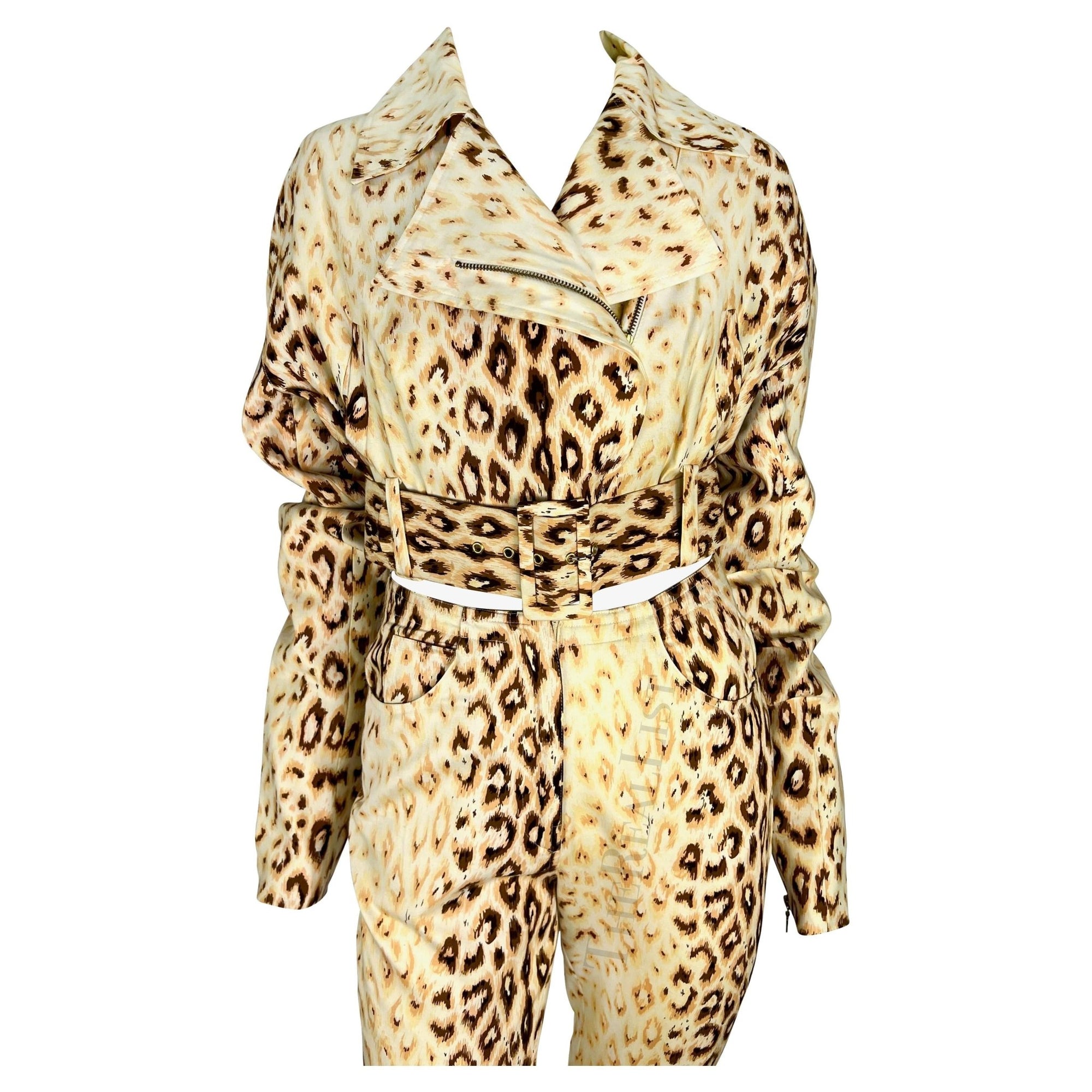 S/S 1992 Dolce & Gabbana Creme Leopard Print Cropped Biker Jacket Pant Set - RealList