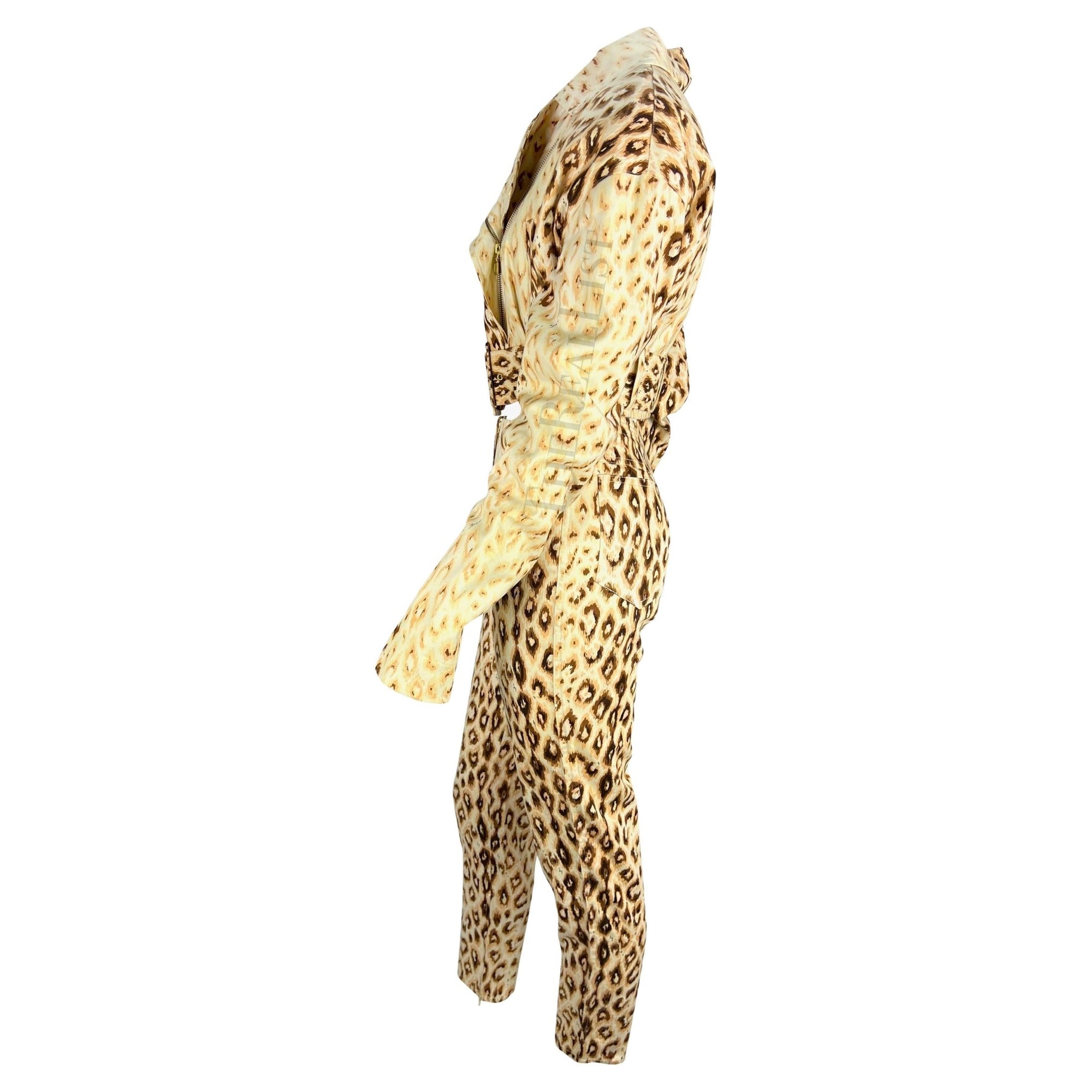 S/S 1992 Dolce & Gabbana Creme Leopard Print Cropped Biker Jacket Pant Set - RealList