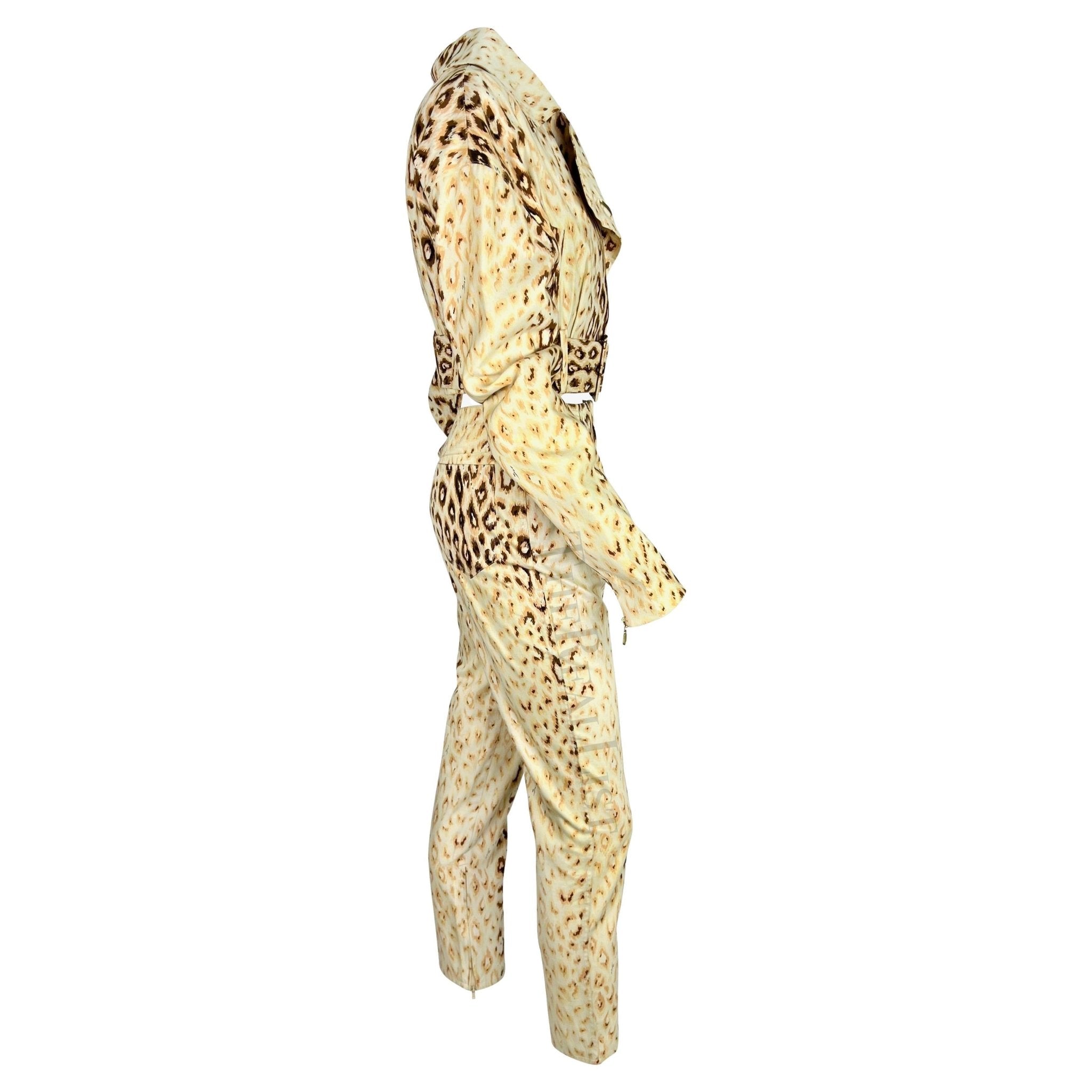 S/S 1992 Dolce & Gabbana Creme Leopard Print Cropped Biker Jacket Pant Set - RealList