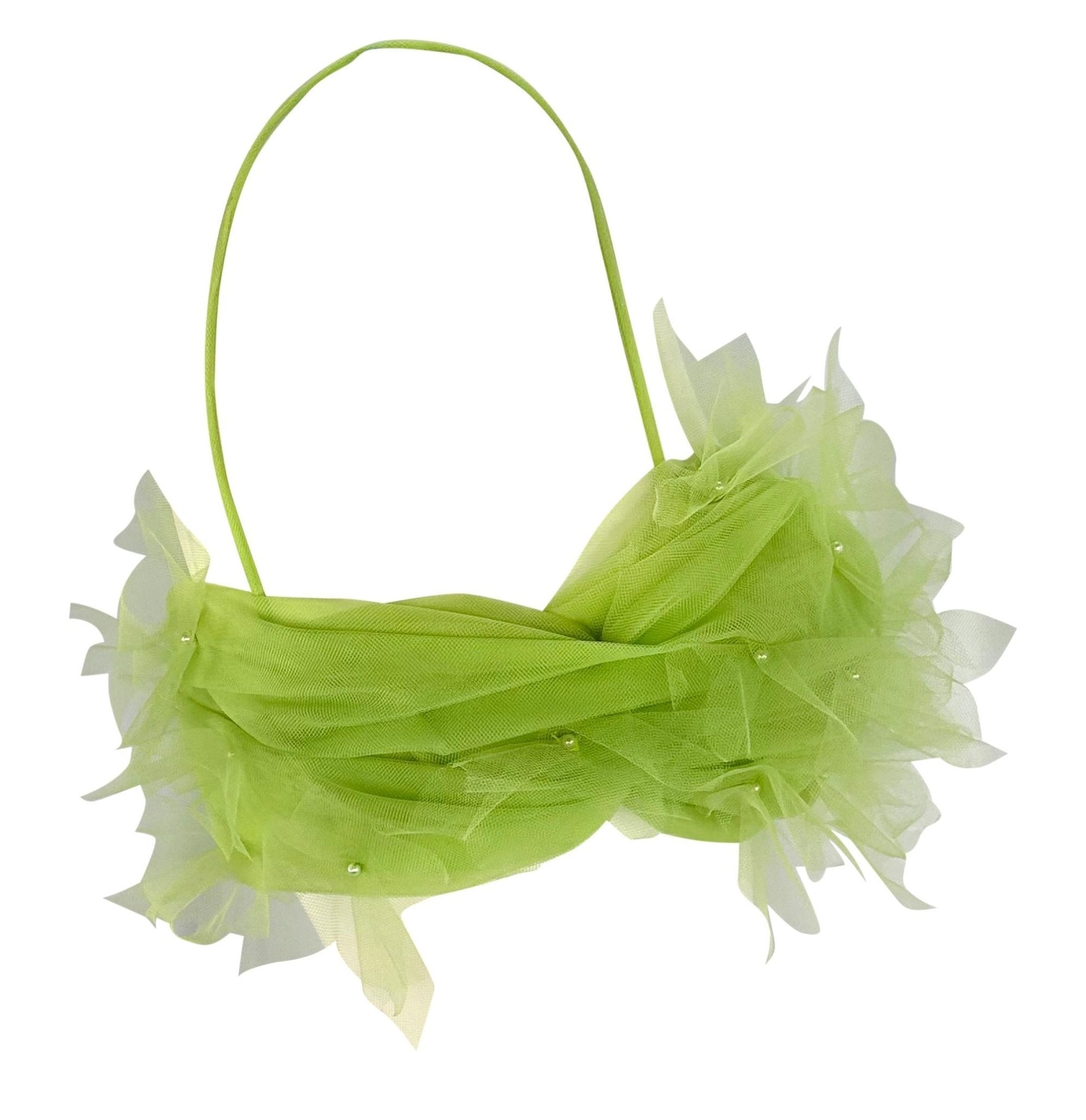 S/S 1992 Dolce & Gabbana Lime Faux Pearl Beaded Green Tulle Bralette Top - RealList