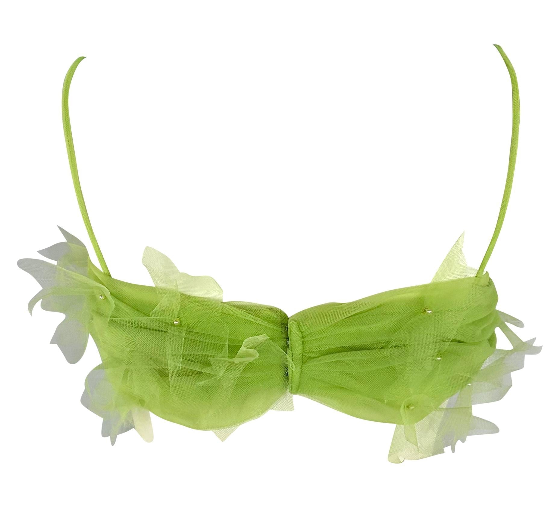 S/S 1992 Dolce & Gabbana Lime Faux Pearl Beaded Green Tulle Bralette Top - RealList